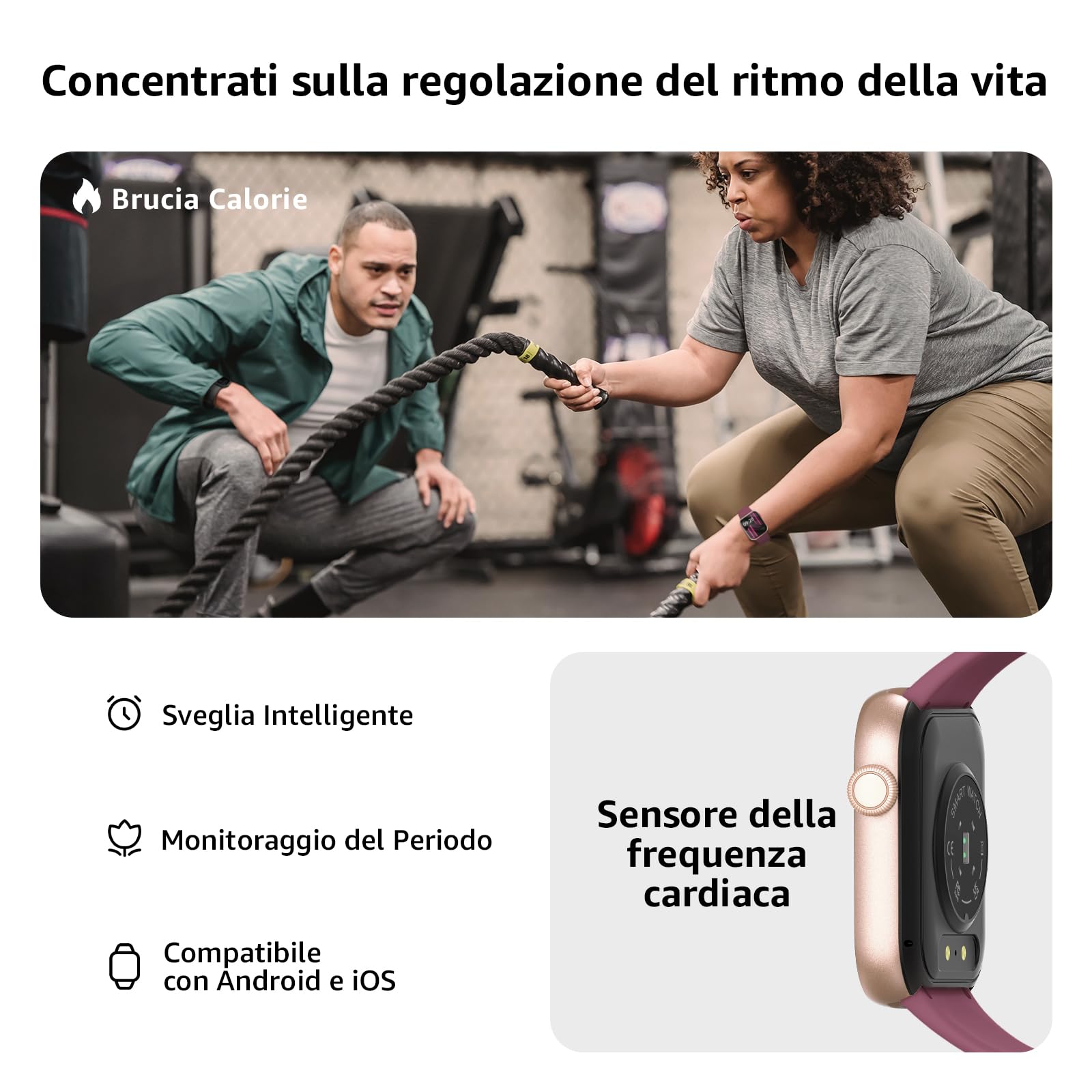AcclaFit Smartwatch Uomo Donna, 1.85" Orologio Smartwatch con Effettua/Risposta Chiamate, 113 Sportive Smart Watch con Contapassi/SpO2/Sonno/Cardiofrequenzimetro, Impermeabil IP68 per iOS Android
