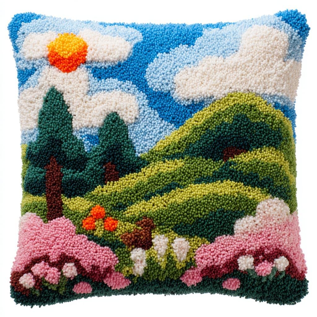 WallustrioaW Latch Hook Kits DIY Throw Pillow Cover,Pastoral Scenery