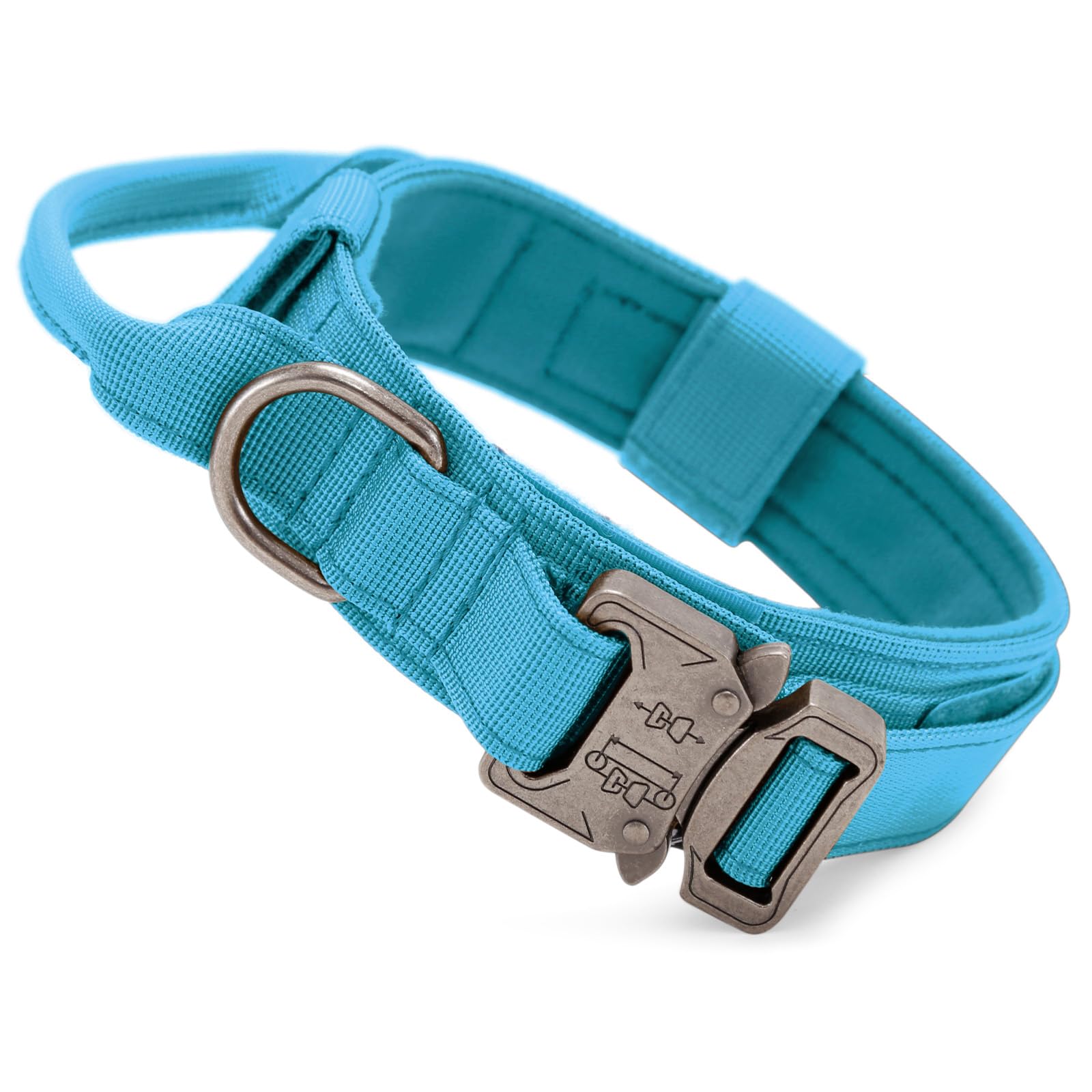 Huntvp taktisch Hundehalsband Verstellbar mit Kontrollgriff, aus Nylon, gepolstert, Metallschnalle, für Mittlere Große Hunde Jagd Training Freizeit Outdoor, Blau L