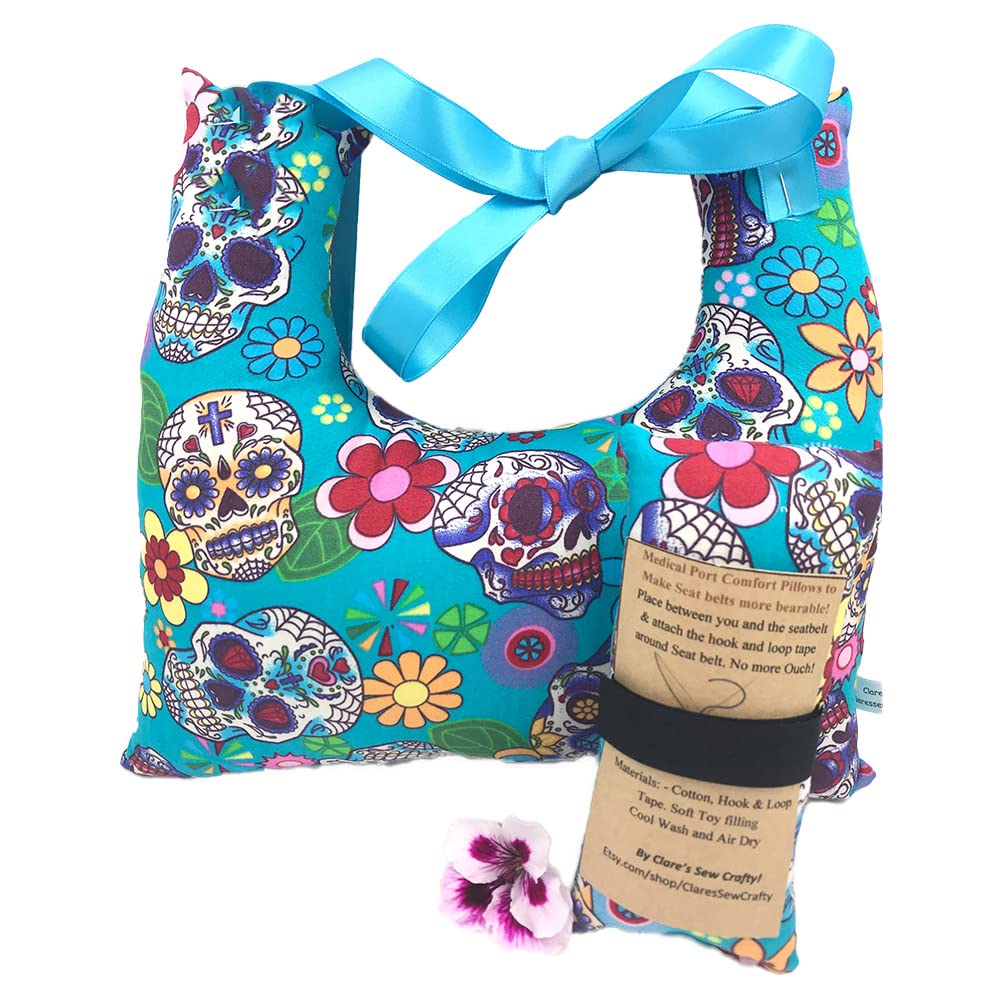 10"x9" Underarm Single Mastectomy Lumpectomy Augmentation Gift Set with Seatbelt Pillow, Breast Cushion Pillow SLNB Top Surgery (BLUE CANDY SKULLS) โ image 1