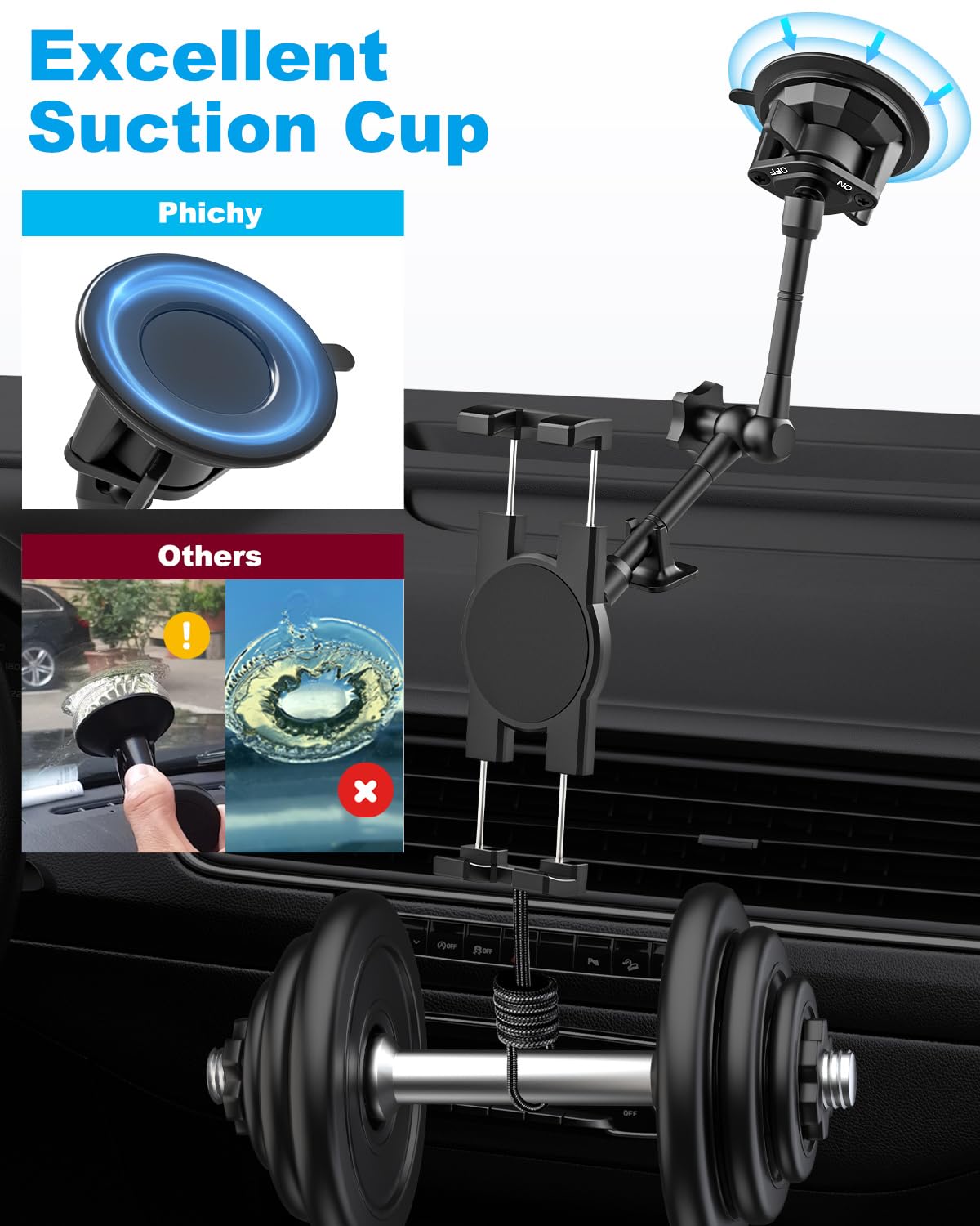 Schwerlast Saugnapf Halter Tablet Halterung Auto für 4,7-13 Zoll iPad, PKW/LKW Armaturenbrett Windschutzscheibe Saugnapf Tablethalterungen Auto für iPad Pro/Air/Mini, Galaxy Tab, iPhone usw