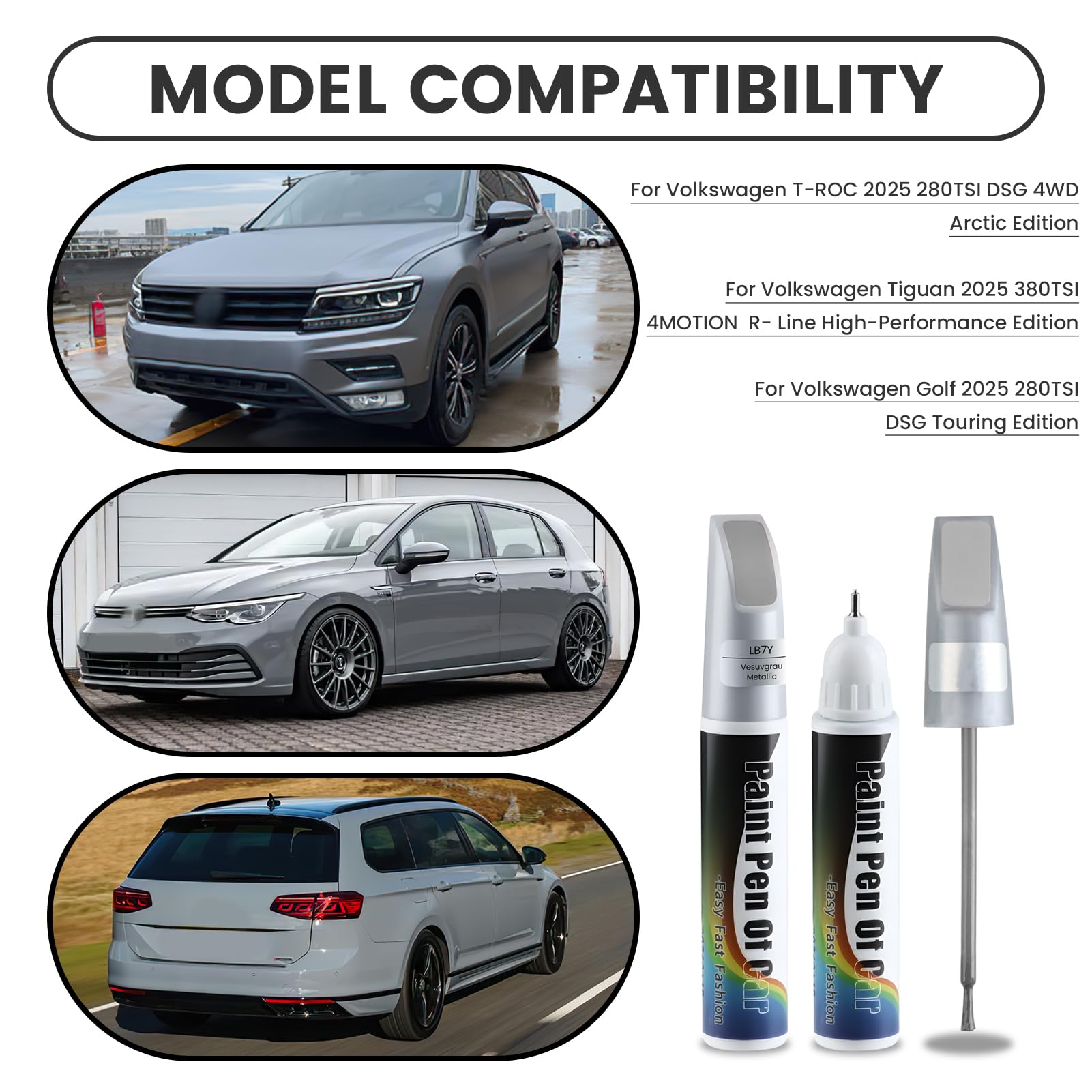 Penriter 2 Piezas LB7Y Vesubio Gris Reparador Arañazos Coche para VW/Volkswagen, 2 In 1 Bolígrafo de Reparación Arañazos Coche, Quita Arañazos Coche, Reparar Arañazos y Astillas — view 4