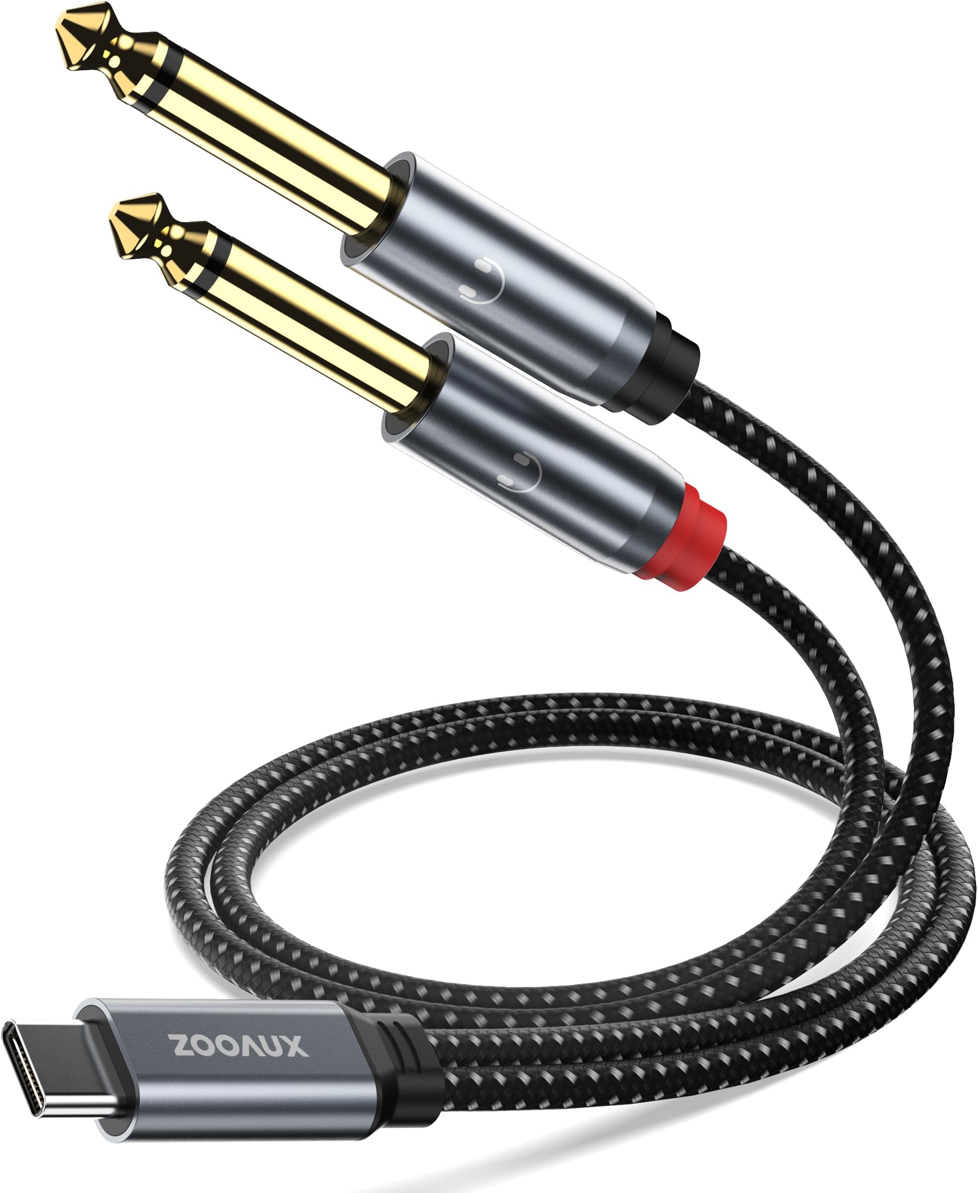 Aux Adapter Kabel USB C Auf Dual 6.35mm – 2 Meter, TRS Stereo, Vergoldete Stecker, Für Verstärker, Mischpult & Smartphone