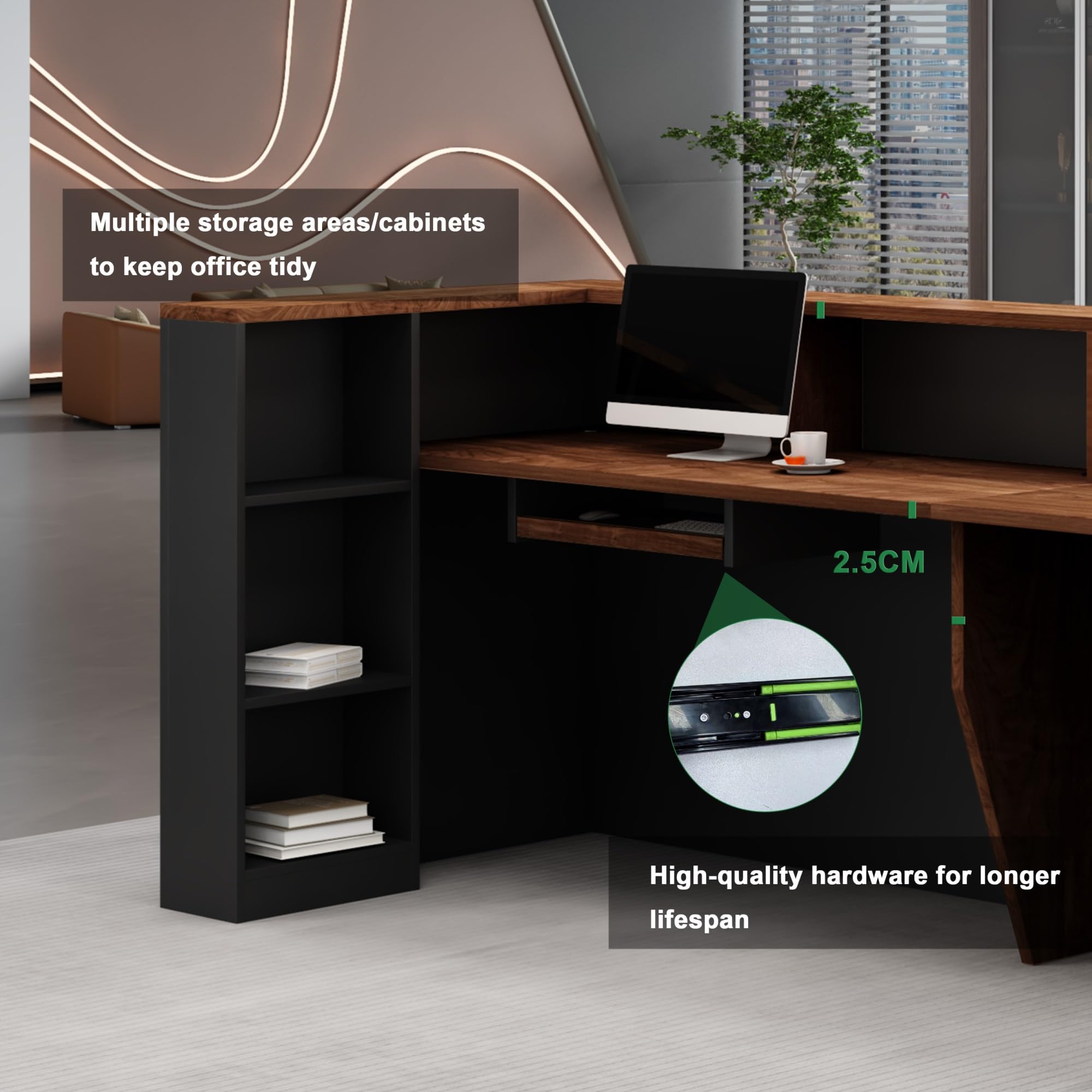 Bancone Reception Moderno per Estetica e Negozi – Banco Cassa Multifunzionale per Ufficio, Saloni, Registratori di Cassa o Reception (Senza Sedie)(Left C,200x60cm)