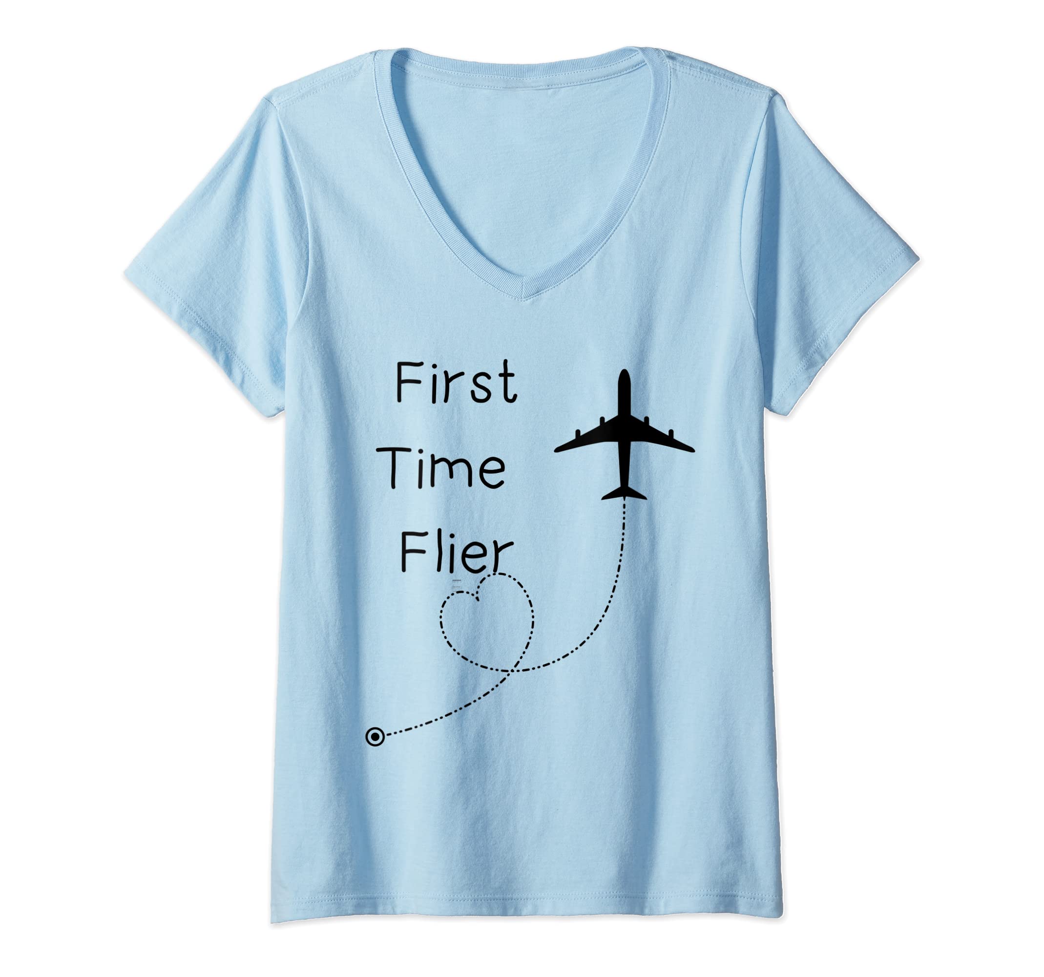 Womens First time flier cute flying with airplane V-Neck T-Shirt