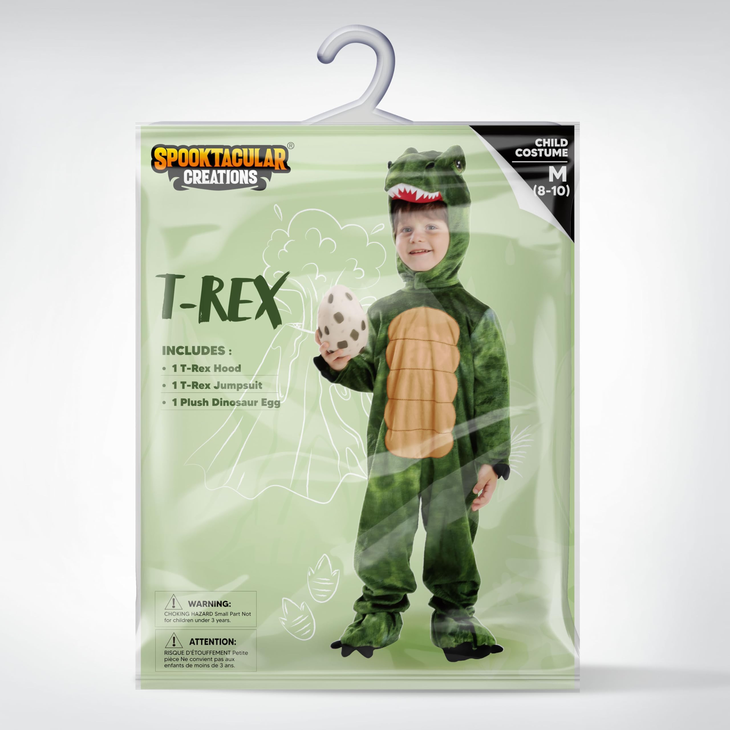 Spooktacular Creations Dziecięcy realistyczny kostium T-rex, kombinezon dinozaura z zabawkowym jajkiem, dla chłopców, Halloween, przebranie na imprezę