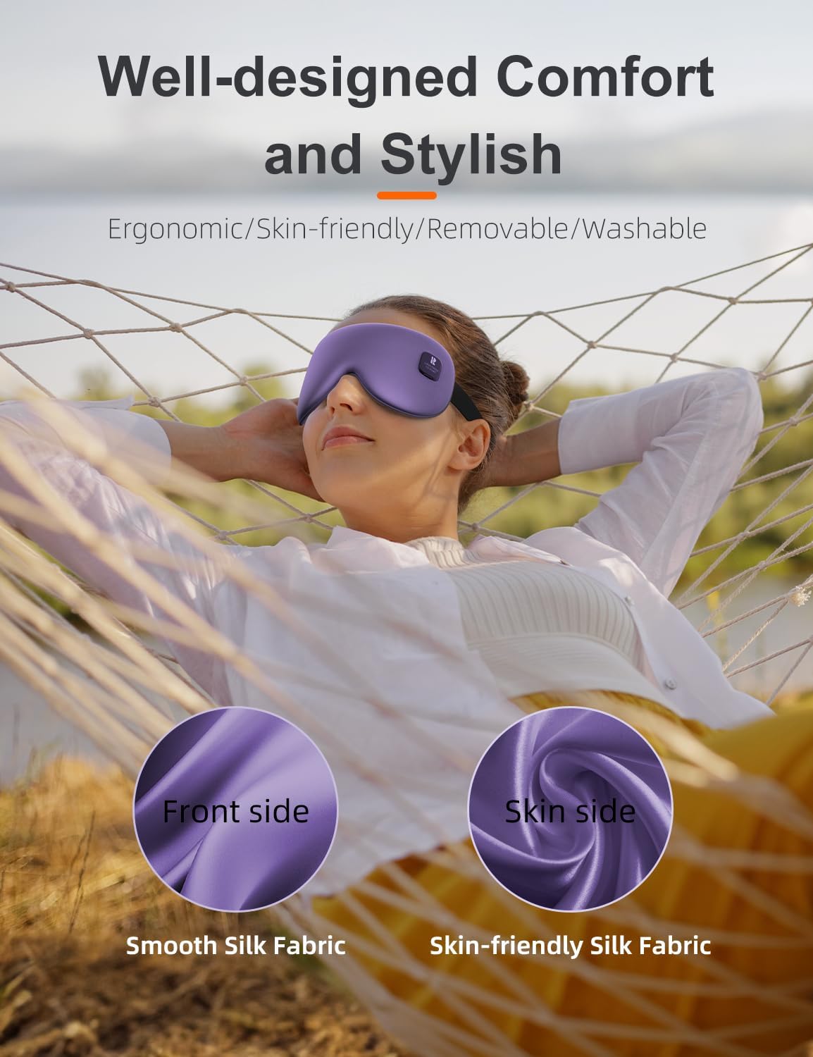 Silk Cordless Heated Eye Mask, Compress Heating Pad for Dry Eye Stye Eye Strain, Electric Warm Eye Mask for Airplane Sleeping, Blackout Eye Mask for Travel (Silk-Purple)