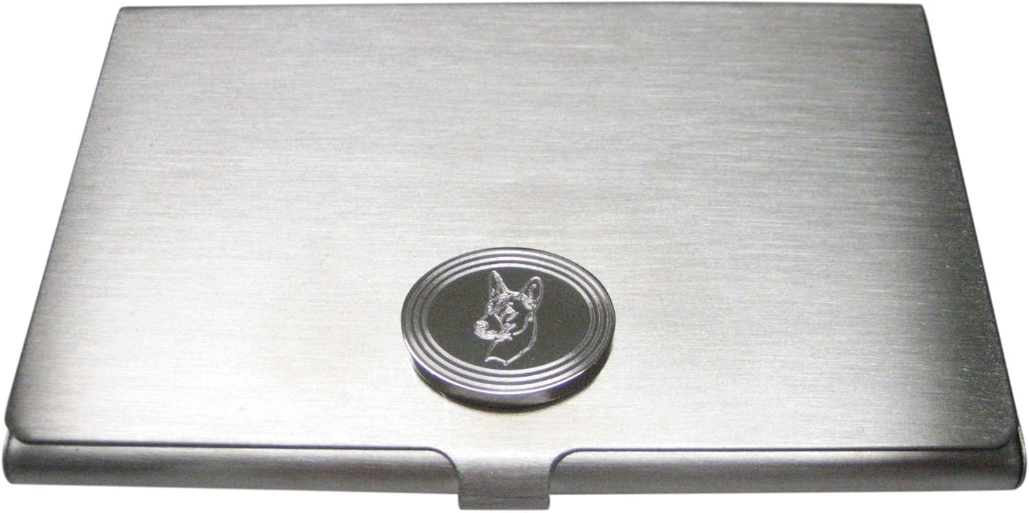 Kiola Designs Silver Toned Etched Oval Dog Head Business Card Holder