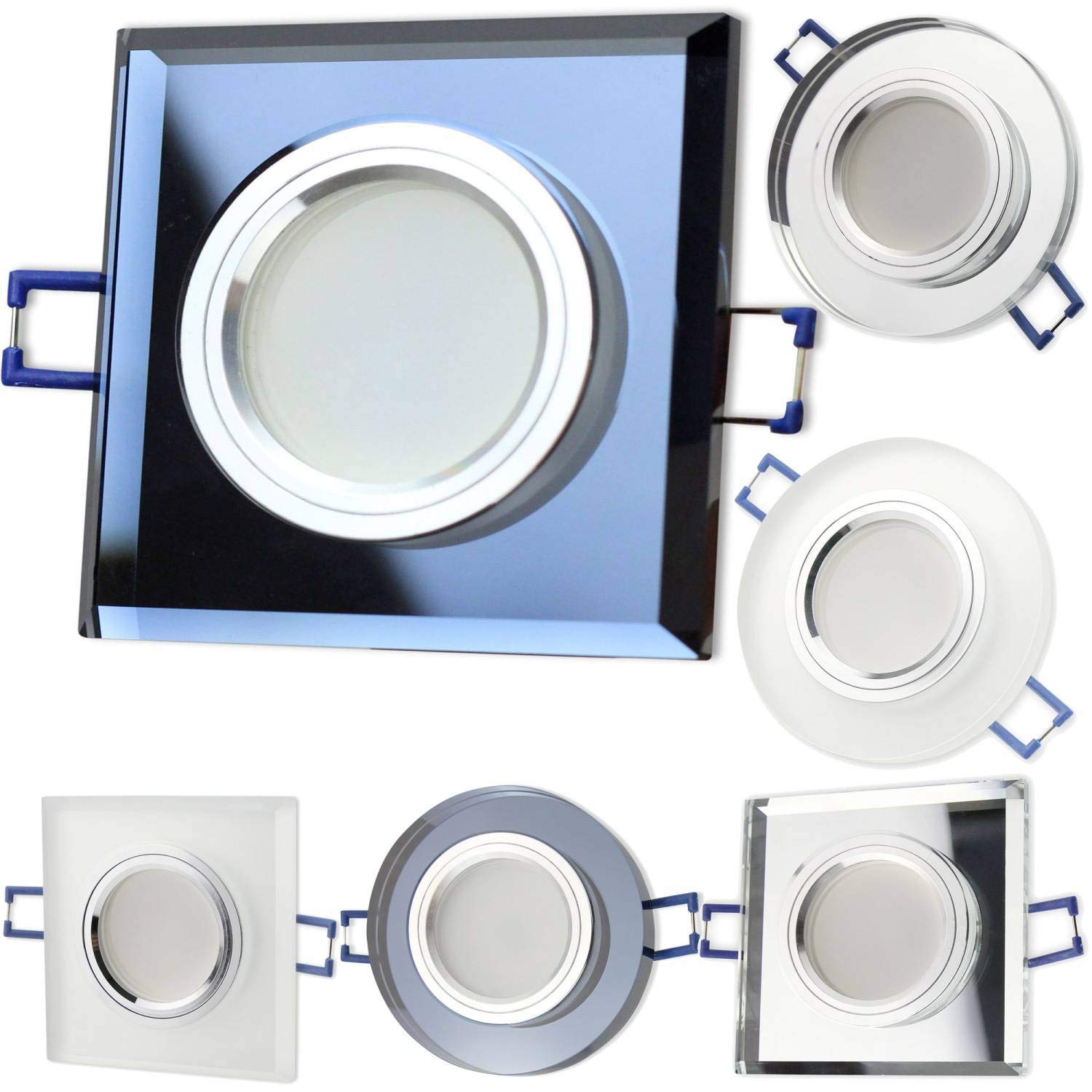 6x Foco empotrable LED negro - angular 6,5 vatios blanco neutral 230V regulable y super plano - vidrio en hermosa óptica - 75mm de agujero - empotrable - panel de foco de luz