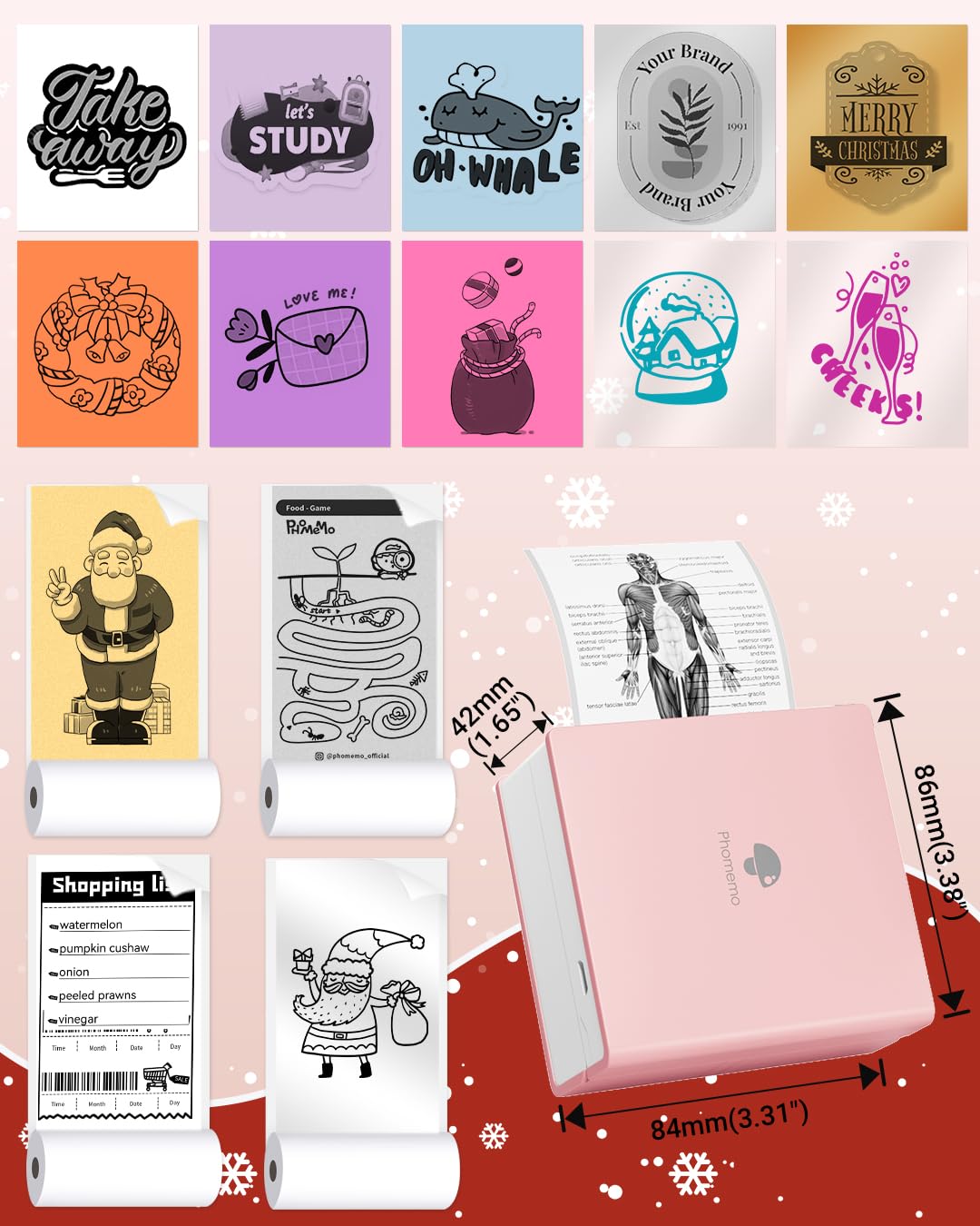 Phomemo M02 - Impresora térmica con 3 Rollos de Papel incluidos, compacta Impresora de Bolsillo inalámbrica para Viajes, Compatible con Android iPhone y iPad para Journal Children Daily Plan, Rosa