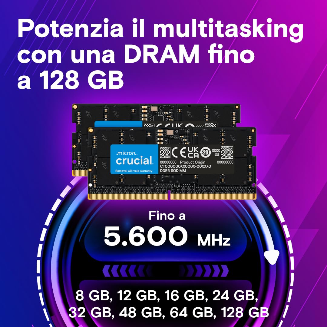 Crucial RAM DDR5 32GB Kit (2x16GB) 5200MHz SODIMM, Memoria per PC