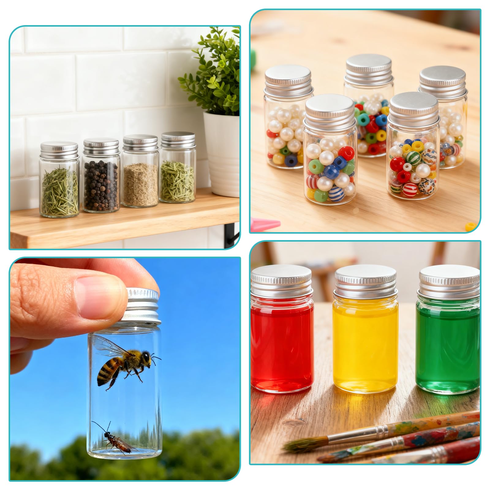 24 Pièces 40ml Mini Bouteille en Verre, Transparent Tubes à Essai en Verre avec Bouchons à Visser, Petite flacons pour Épices, Liquides, Bonbons, cadeaux de mariage, Fête, DIY, Décoration