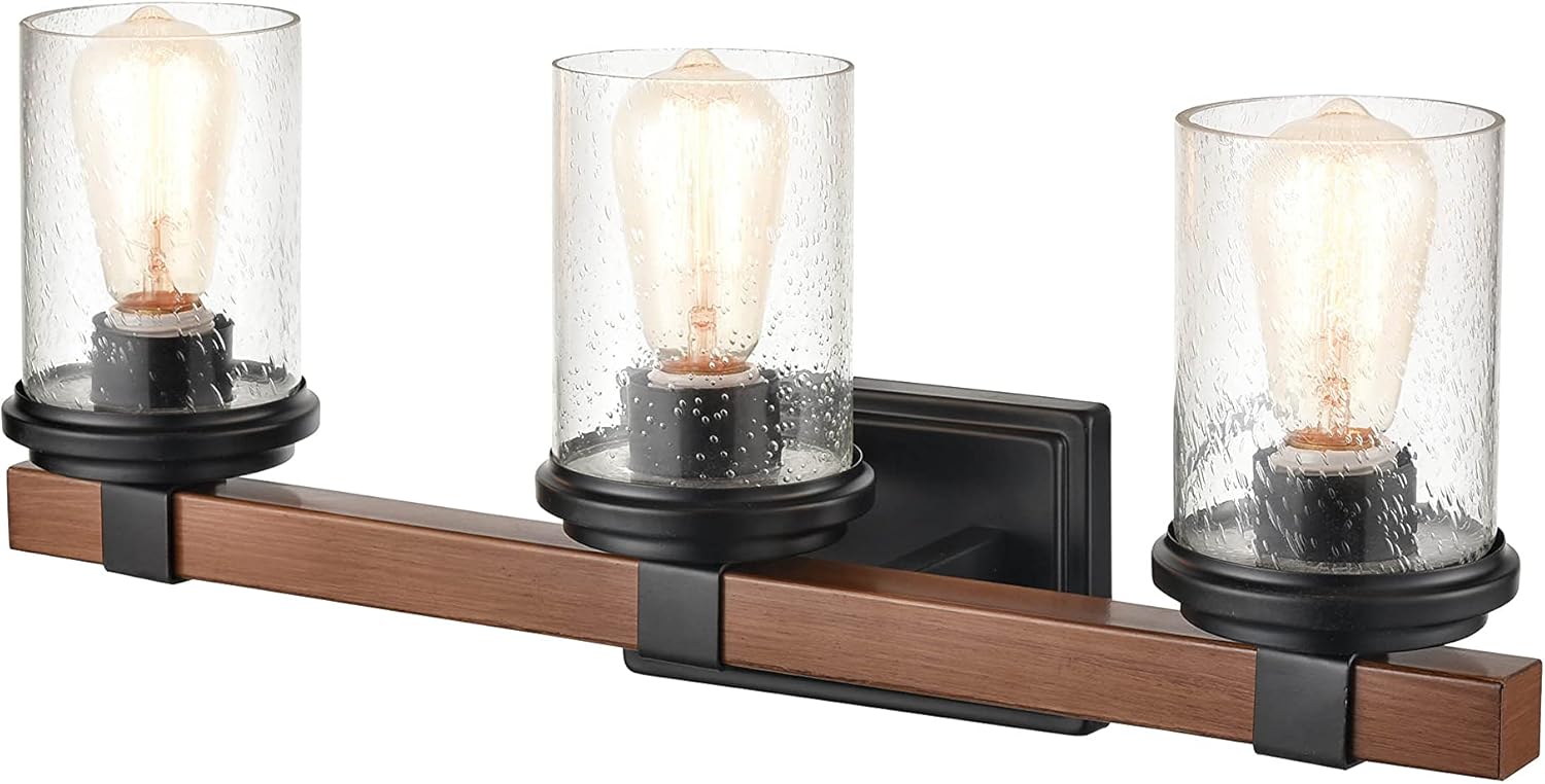 ML Lighting 3803-MB/WG Transitional Three Light Vanity from Taos Collection Finish, Matte Black/Wood Grain