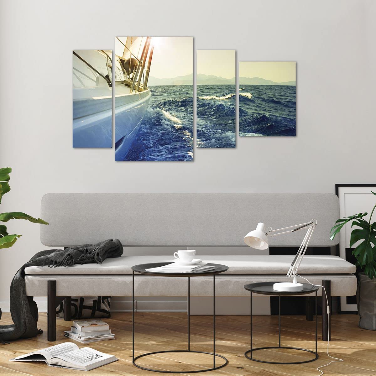 Grand Tableau Sur Verre ARTTOR 125x70cm - Bateau, Plage, Ciel - Décoration Murale