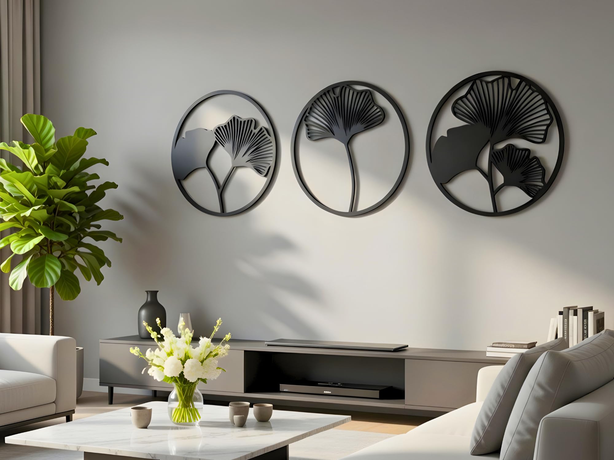 Lot 3 Fleurs Géométriques Murales 3D En Bois – Grande Décoration Murale Chambre, Salon, Cuisine – Style Scandinave Moderne