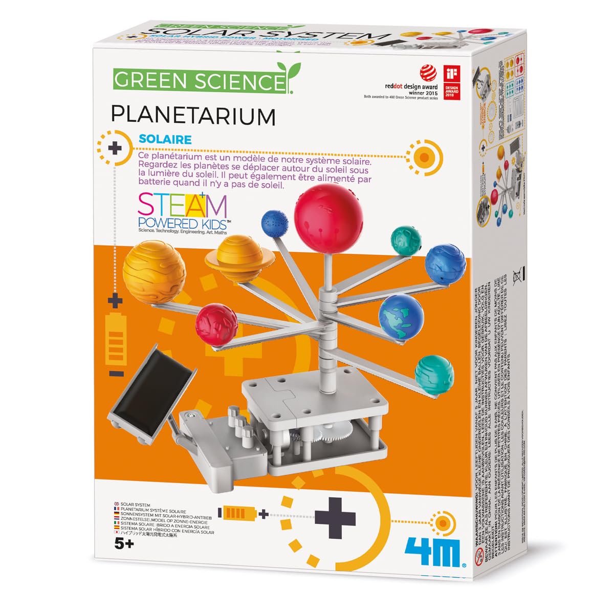 4M Kidzlabs Green Science/​Solaire Hybride: Planetarium SYSTÈME Solaire MOTORISÉ / Emballage F R A N C A I S, 20,​5x27,​5x6cm, 5+