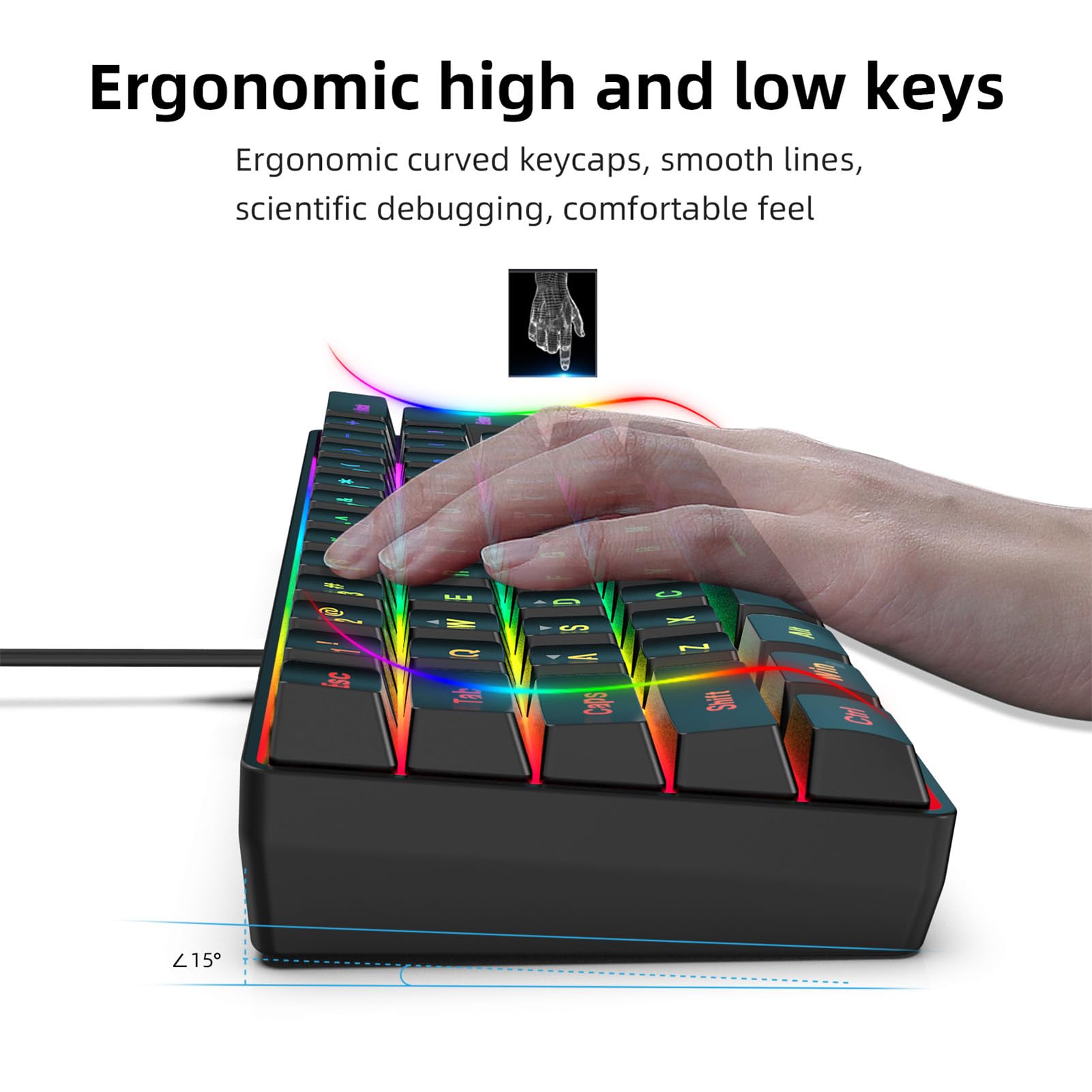 Garsent Tastiera da Gioco Meccanica e Combinazione di Mouse Modello, Retroilluminato RGB Cablato 61Key Anti Ghosting Honeycomb Gaming Mouse 6400 Dpi Ergonomic per i Giocatori di PC (insieme nero)