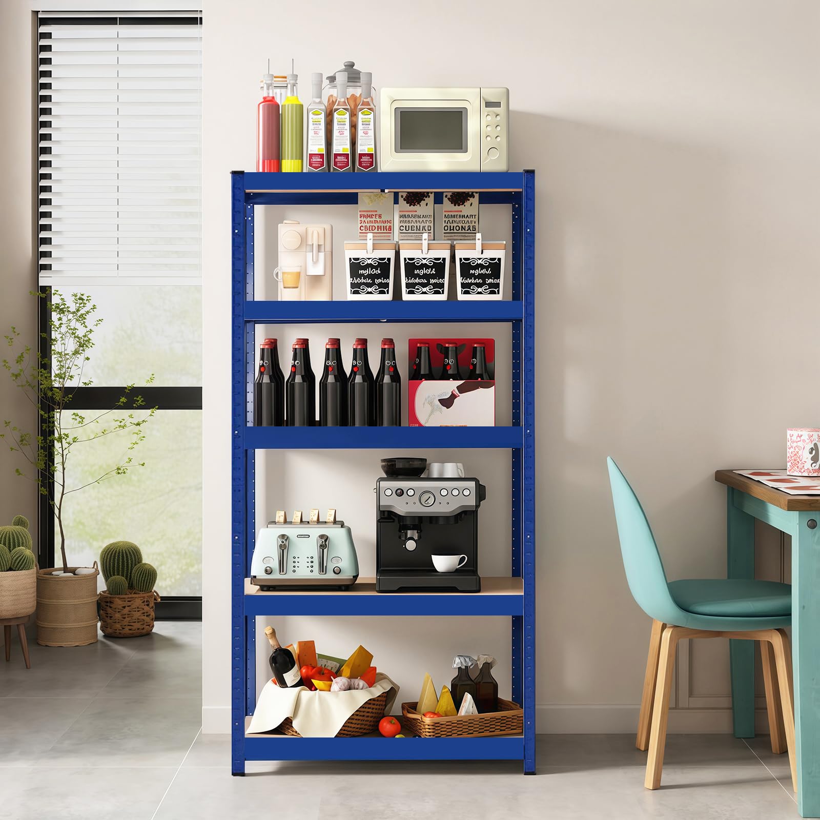 Panana Storage Shelves 5 Tier Garage Shelving 1.5M Metal Racking Shelf Storage Shelving Unit 59" Hx27.56 Wx11.81 D Utility Rack Shelf Unit for Warehouse, Kitchen,Workshops,Garden,Offices (Blue)