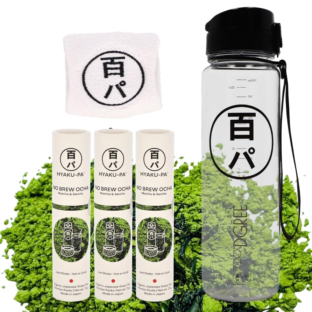 HYAKU-PA Sport Set: No Brew Ocha 3er Set + Trinkflasche 1 L, Schweißband