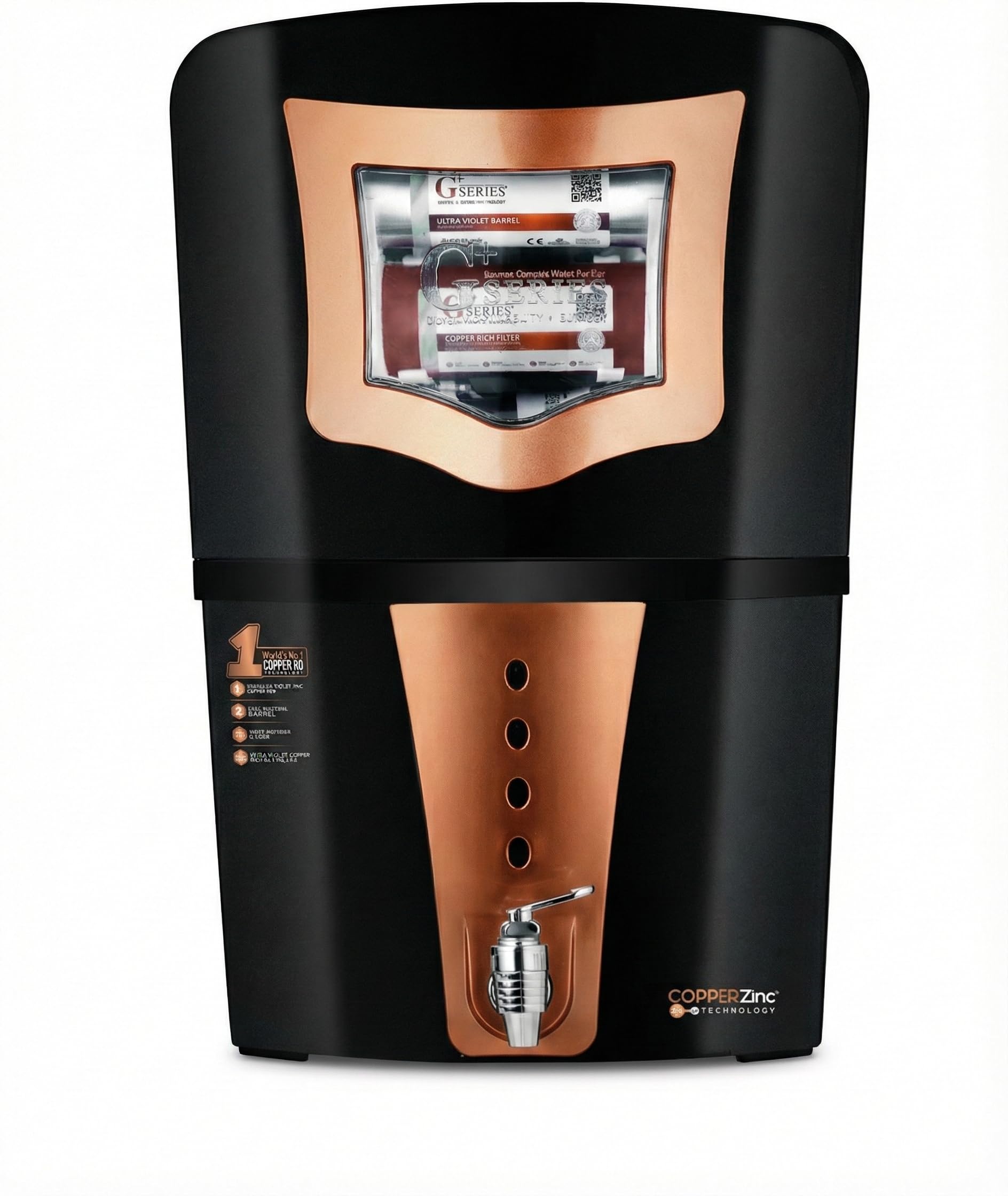 Gseries RO + UV Water Purifier with Copper+Zinc Technology, Black and Copper Design-image-11