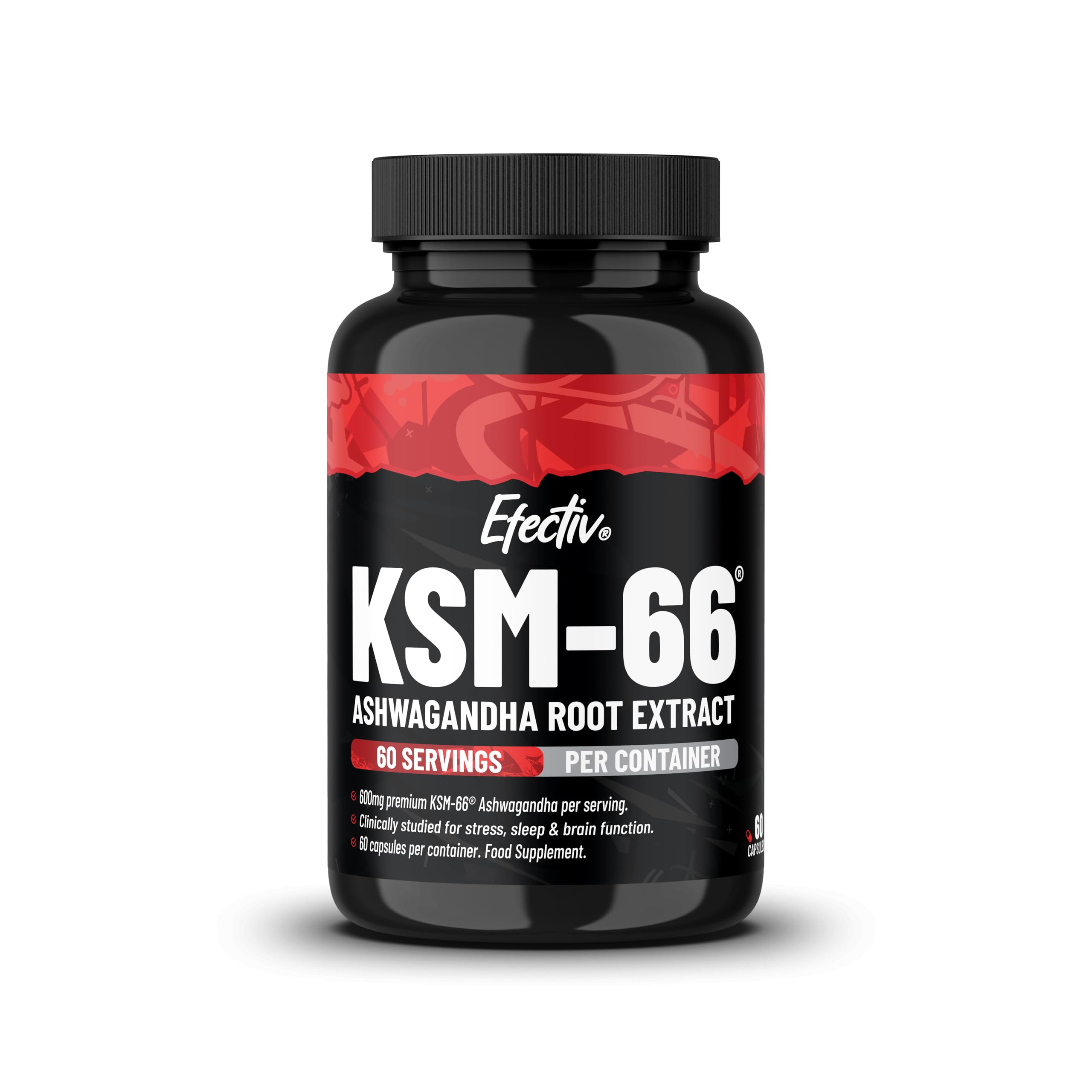 Efectiv KSM-66 Ashwagandha Capsules with 5% Withanolides - 600mg Stress Relief & Anxiety Supplement - Non-GMO & UK Made - Supports Muscle Recovery & Cognitive Function - 60 Capsules