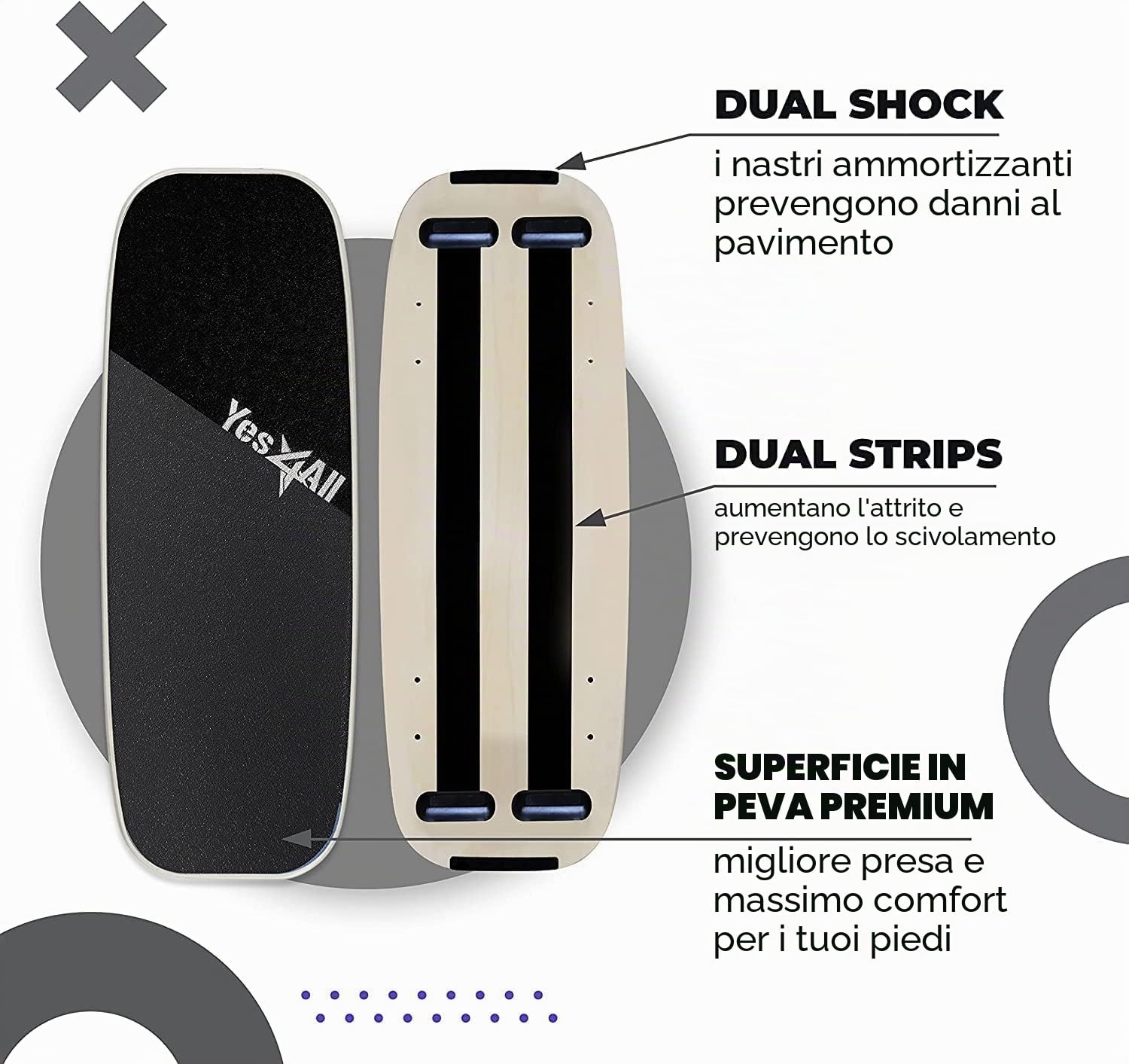 Yes4All Balance Board Trainer, superficie liscia e rullo rivestito in TPE spesso; tavola da allenamento in legno per tutti i livelli di allenamento, stabilità e forza del core