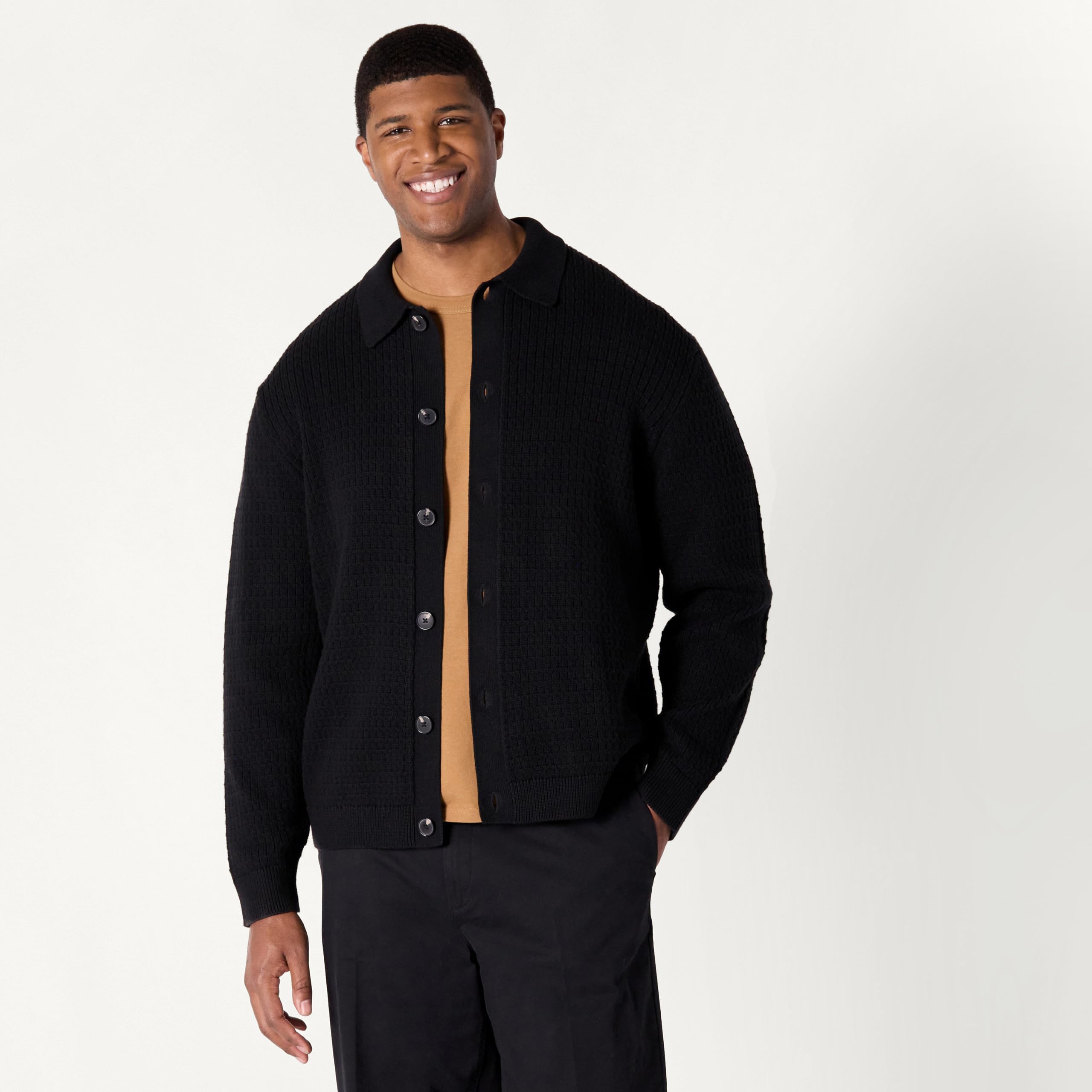 Amazon Essentials Uomo Maglione Cardigan con Colletto, vestibilità Comoda
