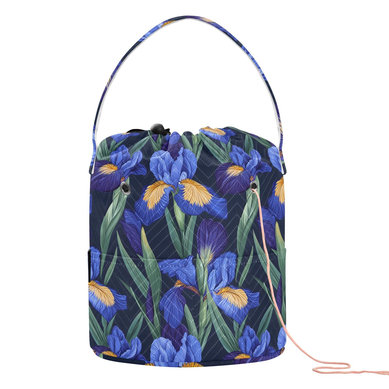 Yarn Storage Bag Small Crochet Bag Knitting Bag Organizer Blue Iris Flower Yarn Bags for Crocheting Basket