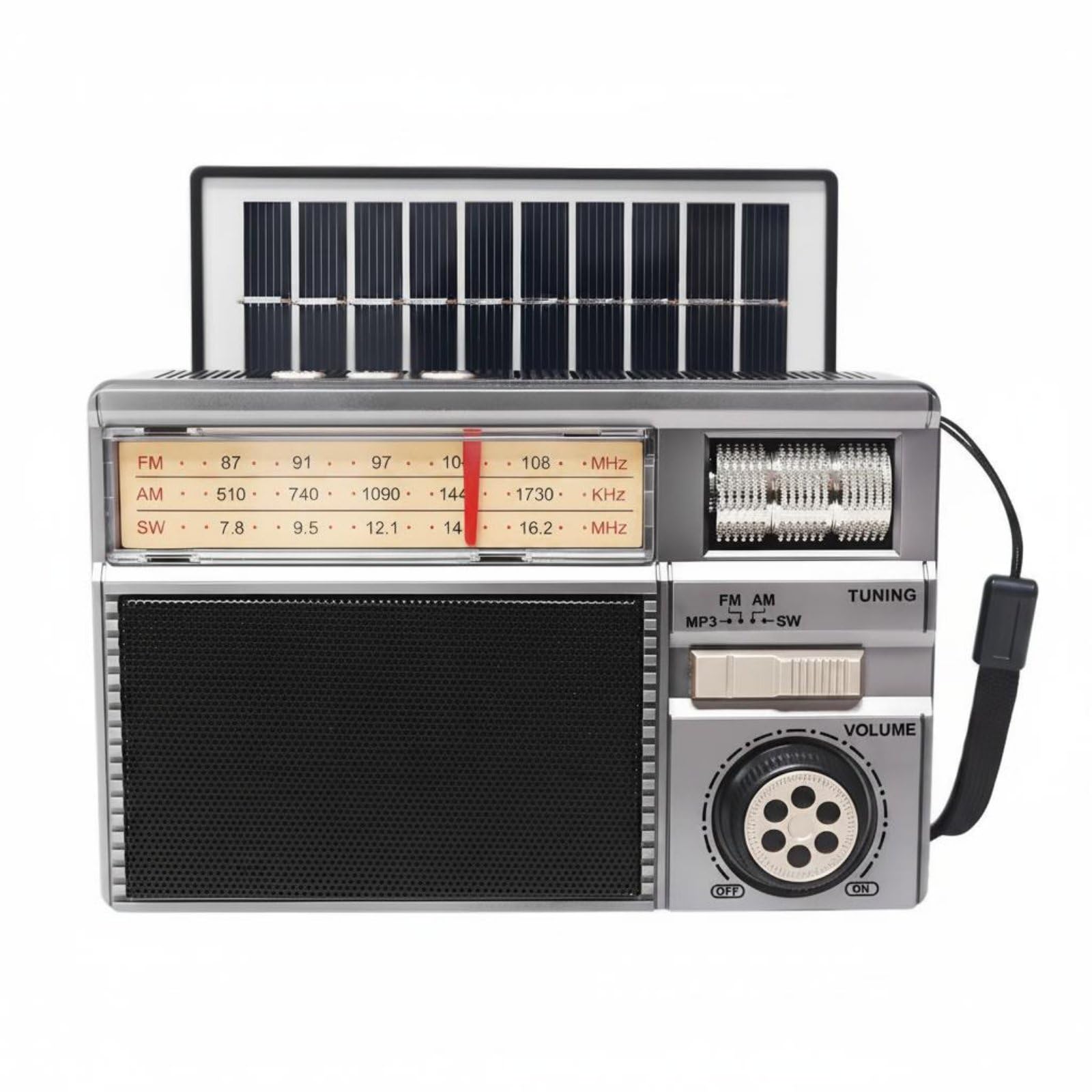 Solar Bluetooth Speaker Radio USB Playback Rechargeable Frequency Modulation Radio Speaker for Outdoor, Travel, Emergency, Silver-picture-11