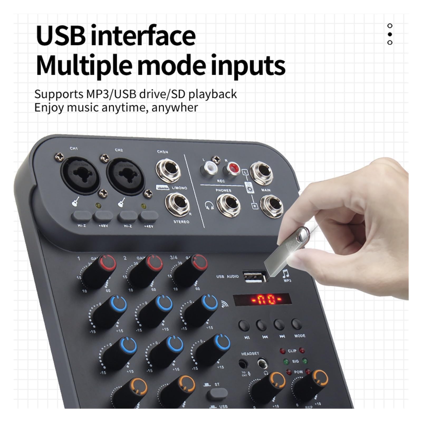 Mikser audio Fuluode T4 konsola miksowania dźwięku USB komputer nagrywający 48V zasilanie Phantom opóźnienie powtórzenia efekt 4 kanały USB