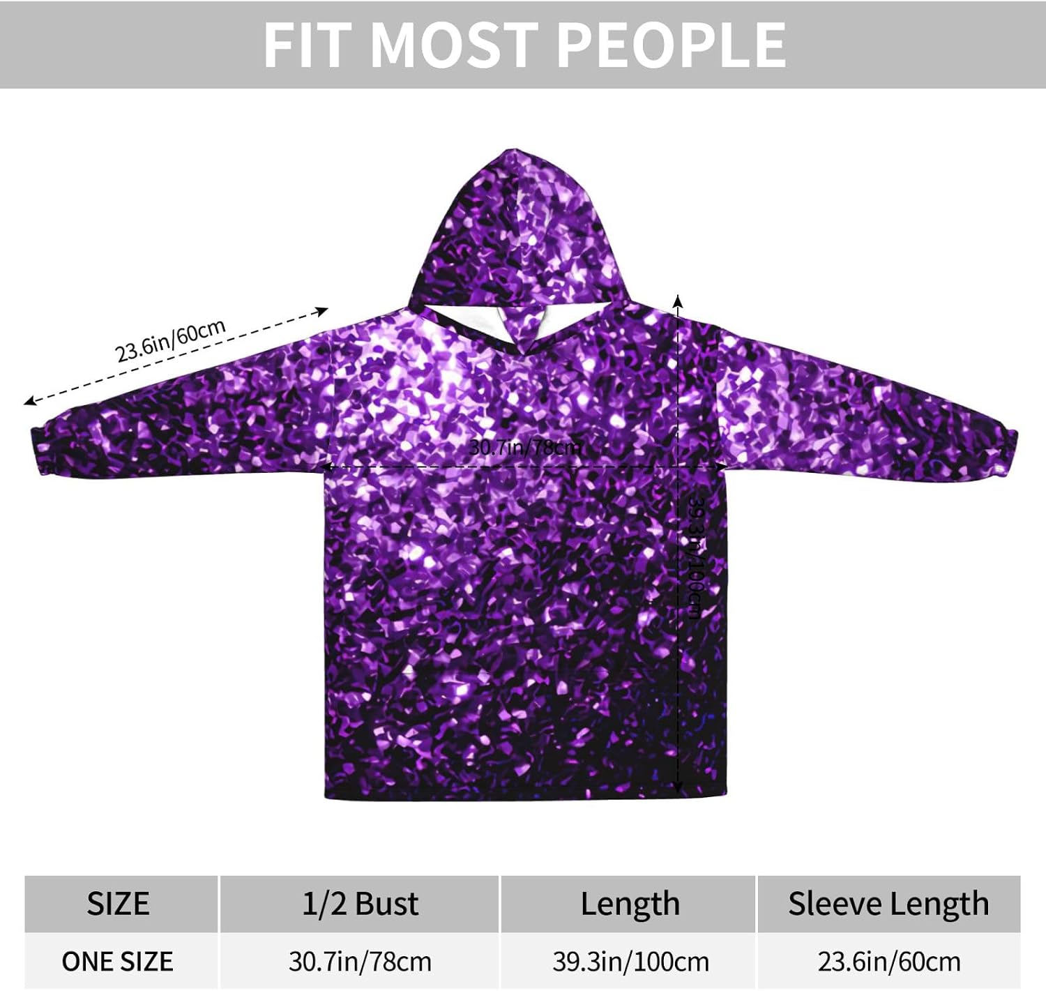 Beautiful Purple Glitterprint Oversized Hoodie Blanket, Super Soft Warm Comfortable Hoodie, Wearable Blanket Adult