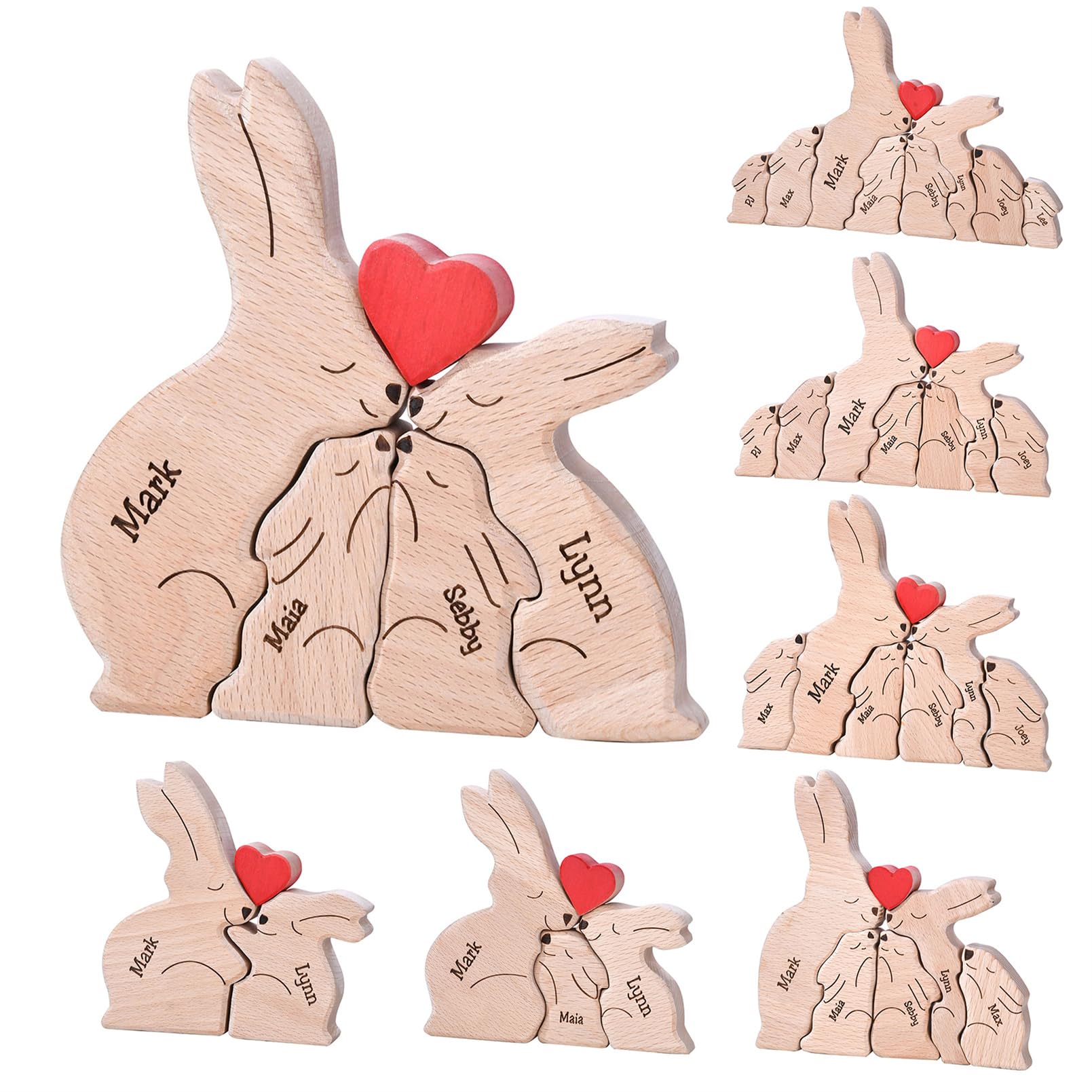 Bunny Family Puzzle, Personalized Wooden Puzzles with 2–8 Names, Easter Gifts for Family,Unique Easter Anniversary Housewarming Gifts for Women Men