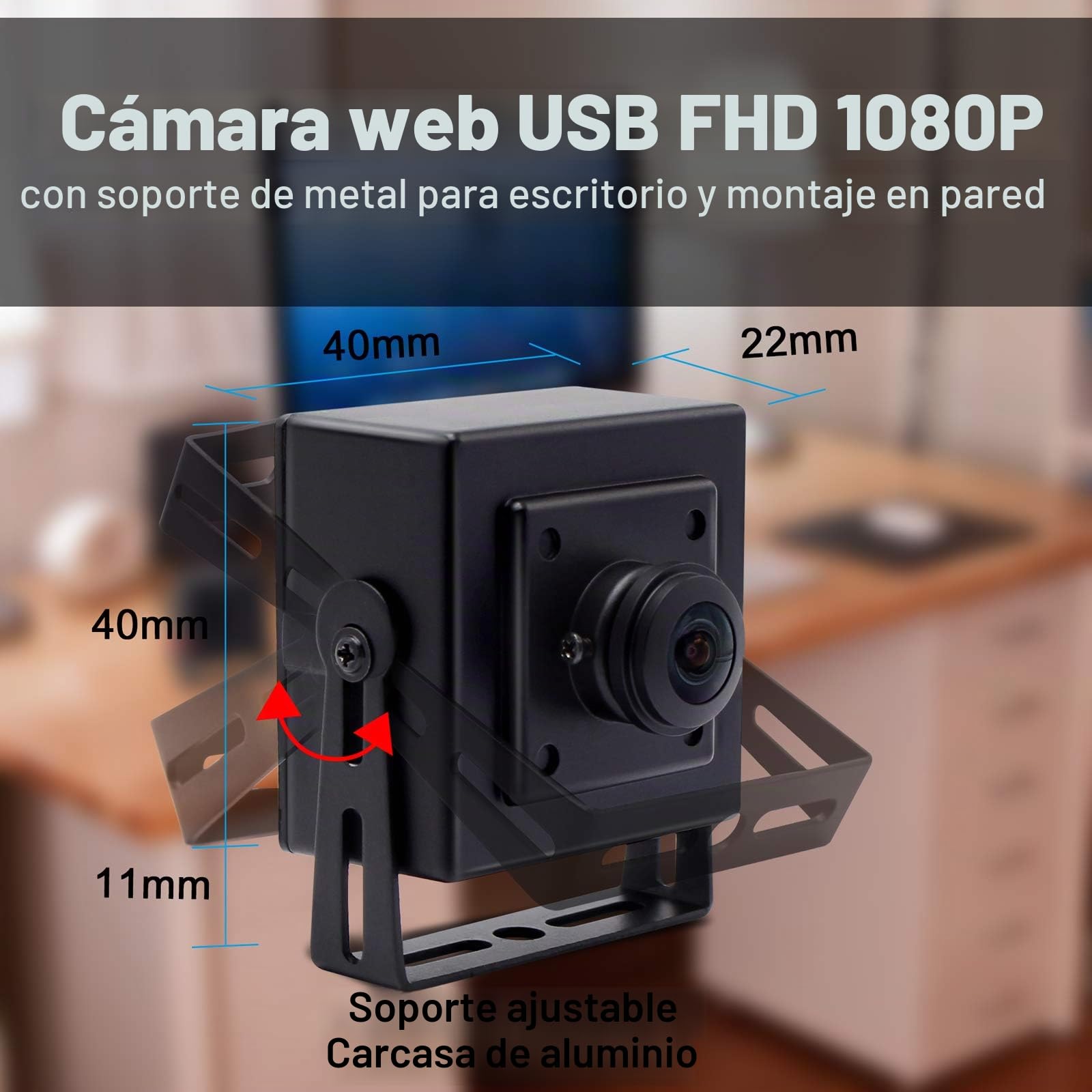 Svpro Cámara Full HD 1080P Low Light USB con carcasa de aluminio, sensor IMX323 Mini USB Webcam 2MP H.264 USB con micrófono digital integrado para PC o proyecto integrado