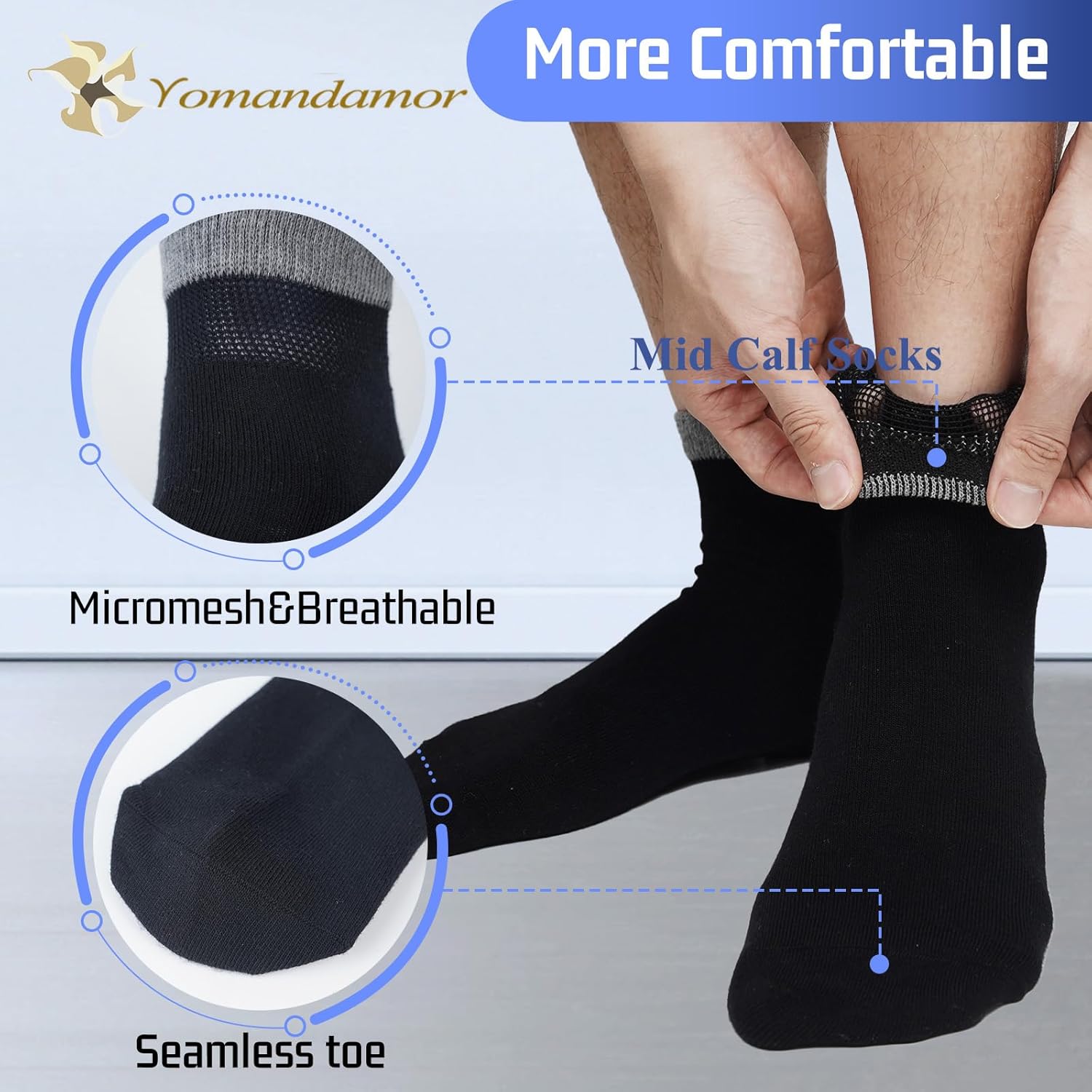 Yomandamor Best Mens Mid-Calf Diabetic Socks With Seamless Toe,6 Pairs L Size(Socks Size:10-13) - Image 3