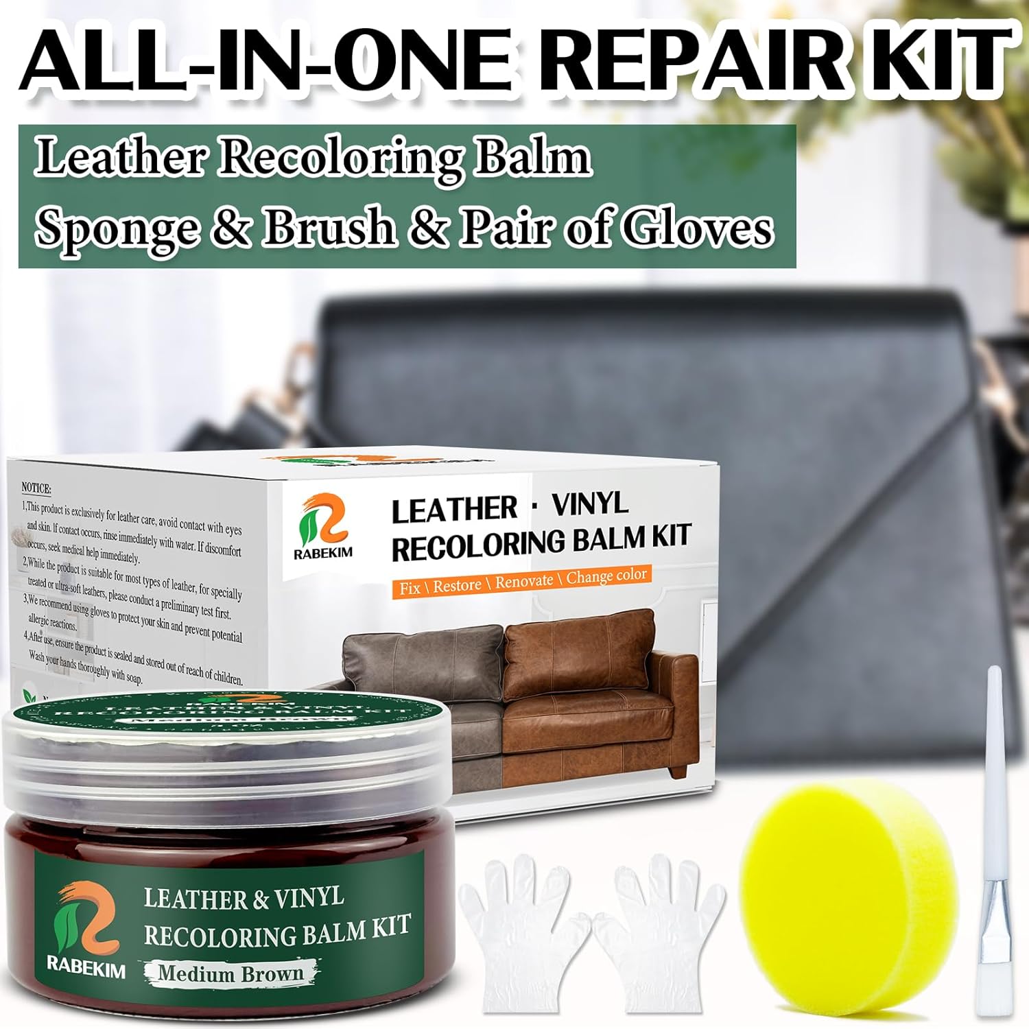 Medium Brown Leather Repair Kit, Leather Recoloring Balm – Restore & Repair Faded Leather on Couches, Car Seats, Shoes & Furniture | Leather Color Restorer & Conditioner | Easy DIY Application - Image 4