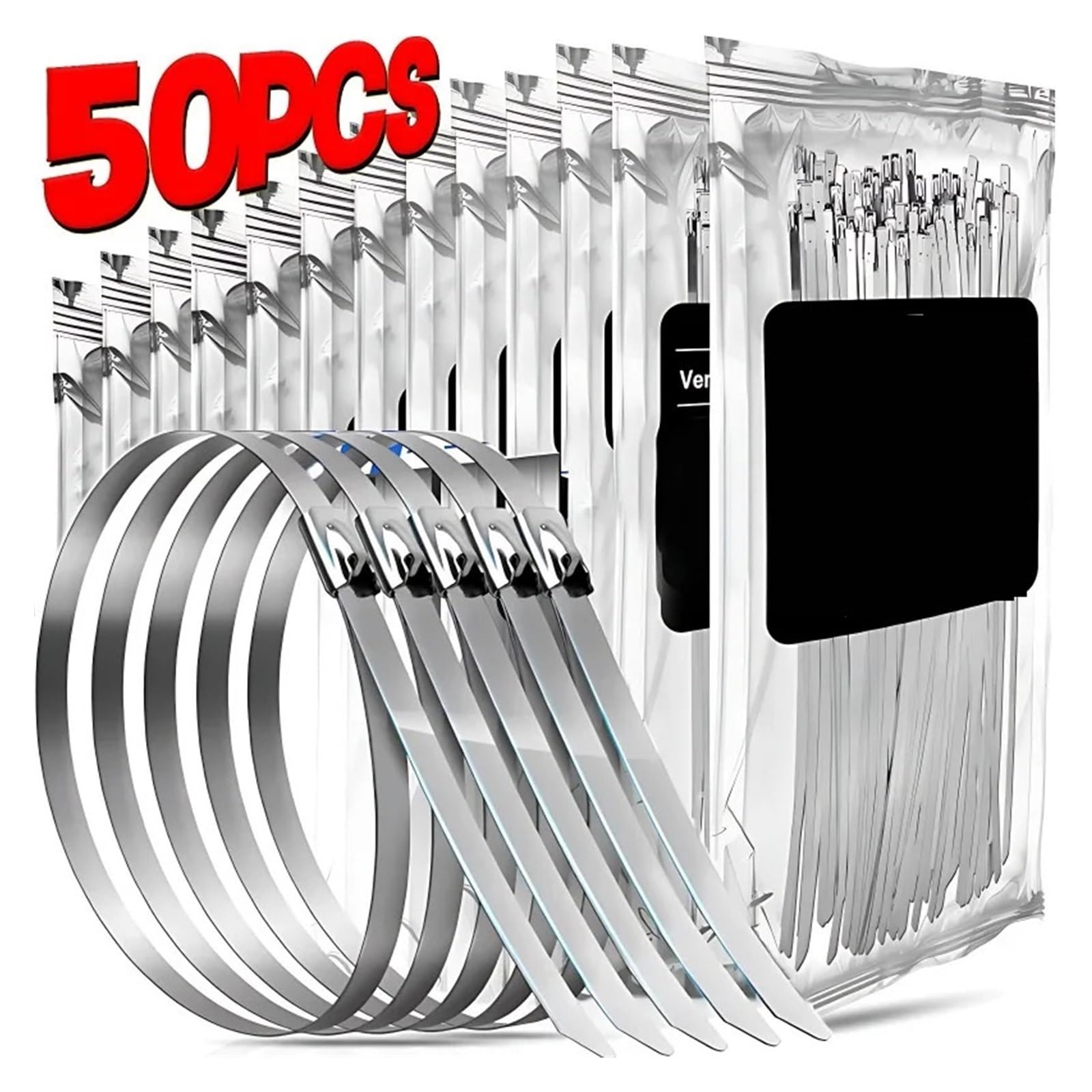 Fascette Metalliche 7,9x100-350mm 10/30/50 Pz | Fascette fermacavi autobloccanti in acciaio inossidabile color argento for ambienti difficili(7.9x300mm,30PCS)