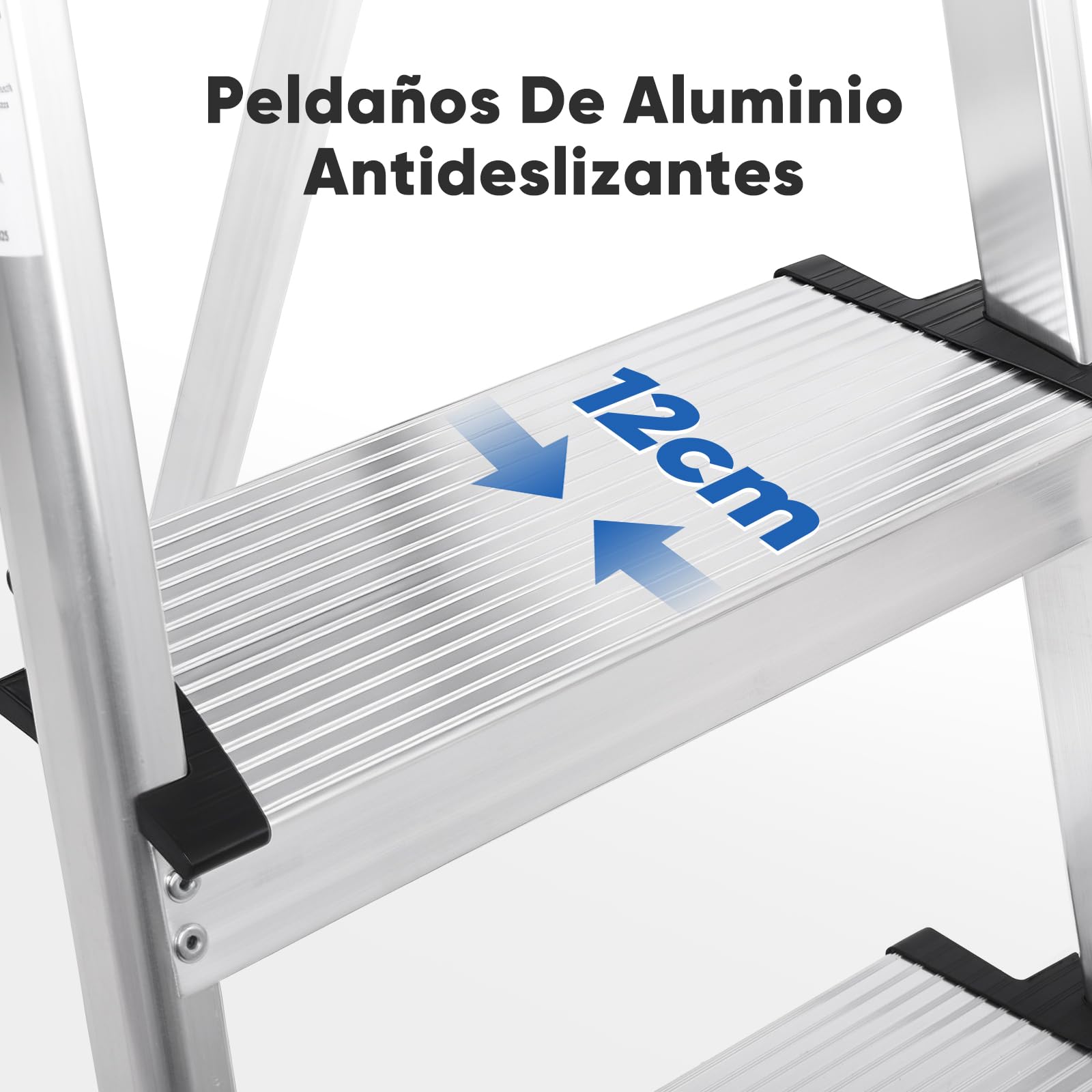 Sekey Escalera de Aluminio 4 Peldaños 140 cm, Plegable con Bandeja Portaherramientas, Peldaños Antideslizantes, Soporta hasta 150 kg, Certificada TÜV EN131-2, para Hogar, Garaje y Jardín