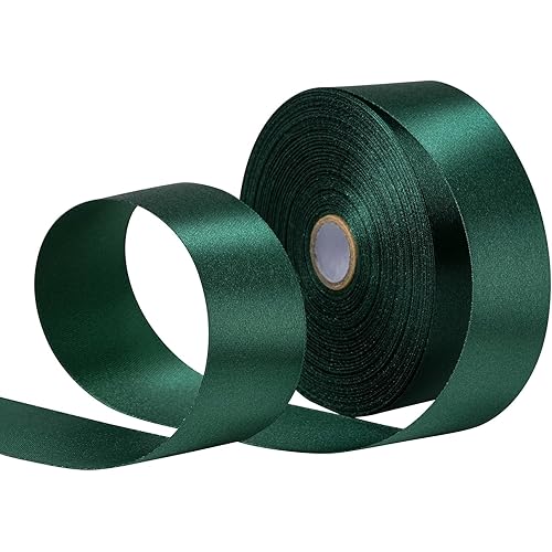 Dark Green Ribbon 1 1/2 Inch, 50 Yards/roll Solid Satin Ribbon for Father's Day Gift Wrapping, Bow & Eternal Flower Making, Floral Bouquets, Party Decoration.