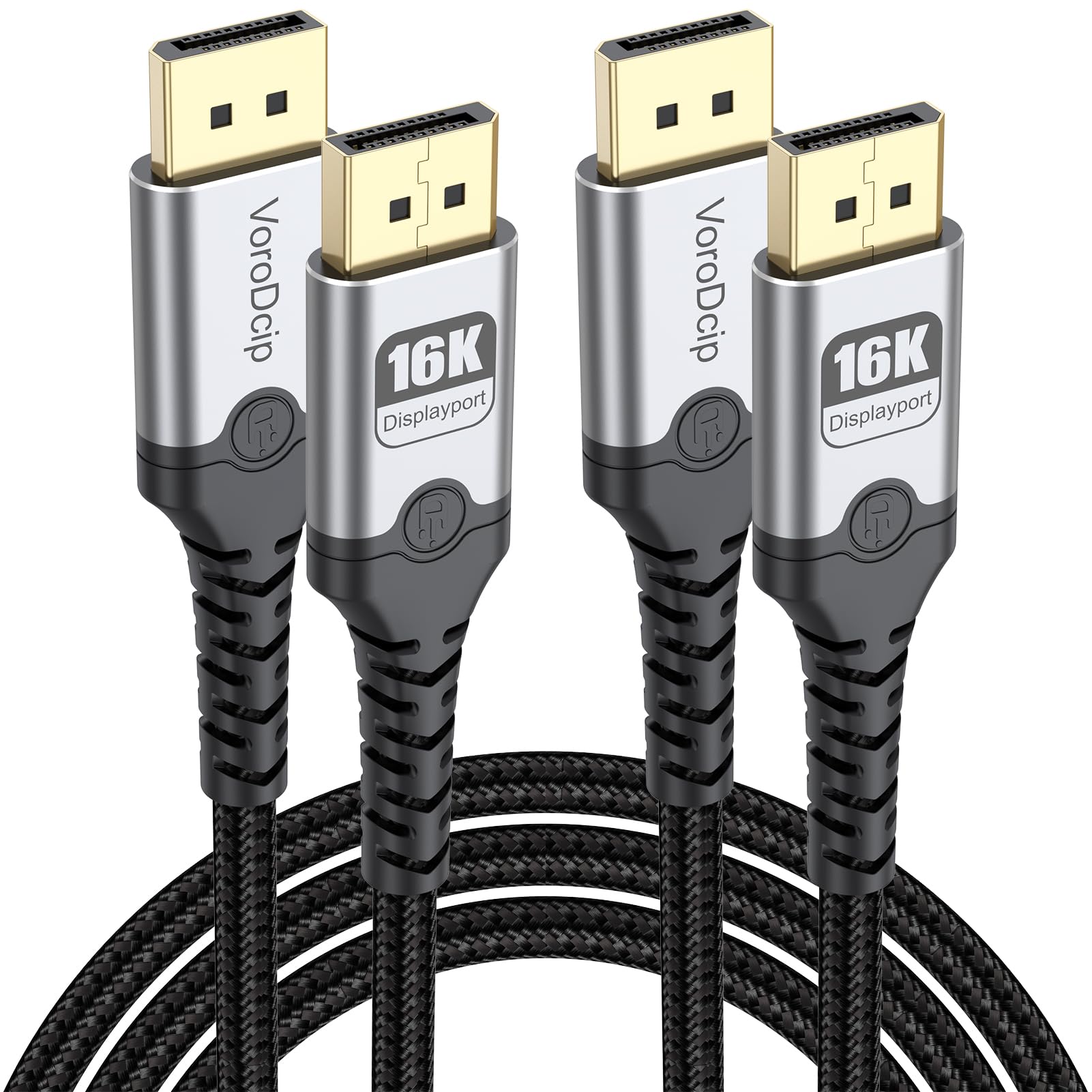 Display Port Cable 6 Feet 2.1 Pack of 2, up to 16K@60Hz 8K@120Hz 4K@240Hz 2K@300Hz 1080P@360Hz Display Port DP Cord for Gaming Monitor Desktop Laptop