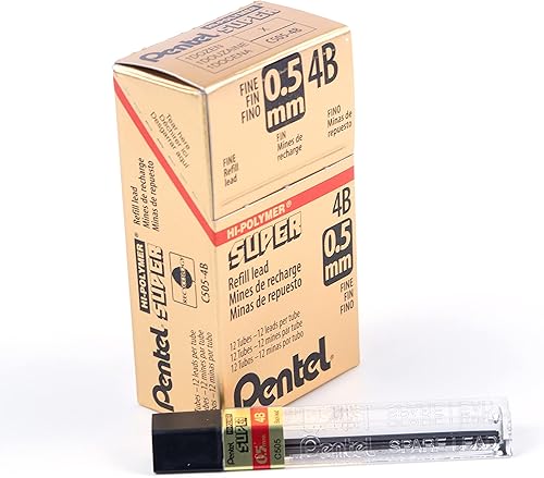 Pentel Recambio de plomo súper alto polímero 0020in fino 4B 144 piezas de plomo C505-4B