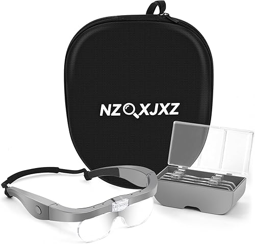 Lupa recargable manos libres con estuche de almacenamiento, 4 lentes desmontables 1.5 x 2.5 x 3.5 x 5 x para trabajo cercano, reparación, joyas,