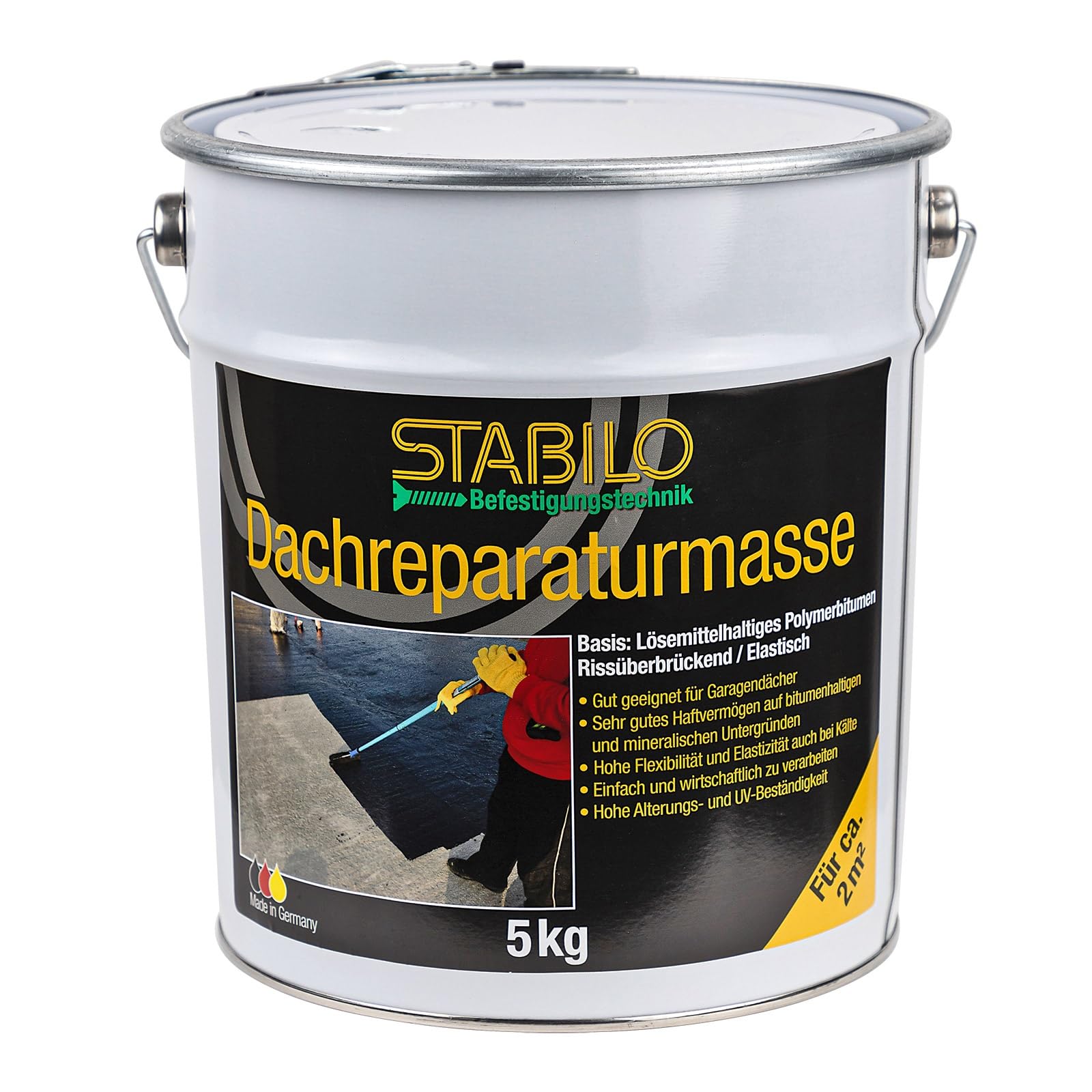 Stabilo Dachreparaturmasse 5 kg | Bitumen-Spachtelmasse, Dach-Abdichtung, Schwarz