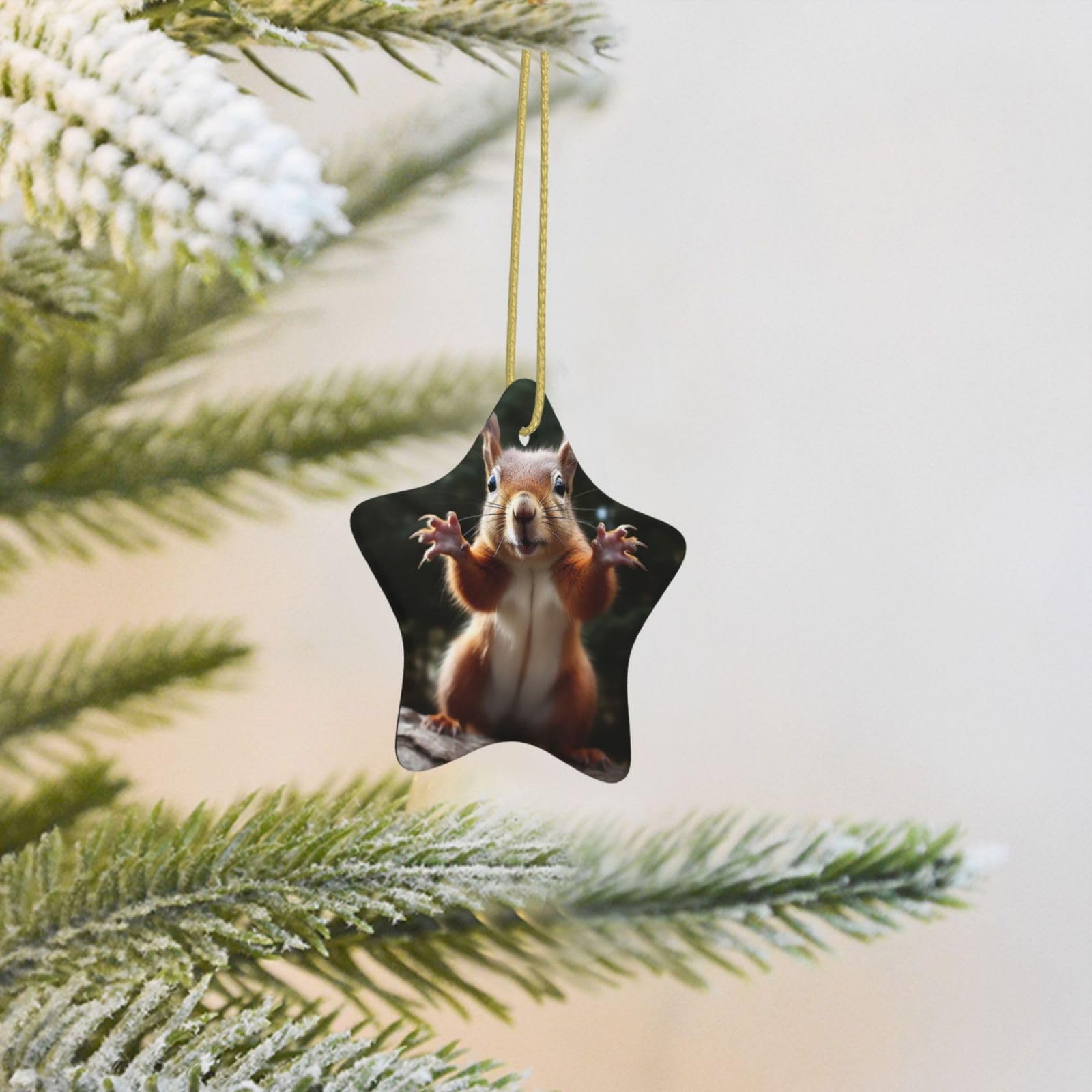 Christmas Tree Decoration Hanging Star Ornament Squirrel Funny Animal Ceramic Ornaments Christmas Tree Decorations Star Pendants for Xmas Tree Winter New Year Wedding Party Supplies