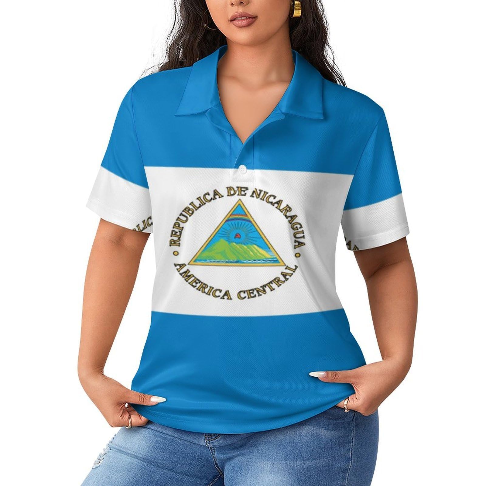 Camiseta polo de manga corta para mujer, diseño de bandera de Nicaragua, absorbe la humedad, camiseta de tenis informal