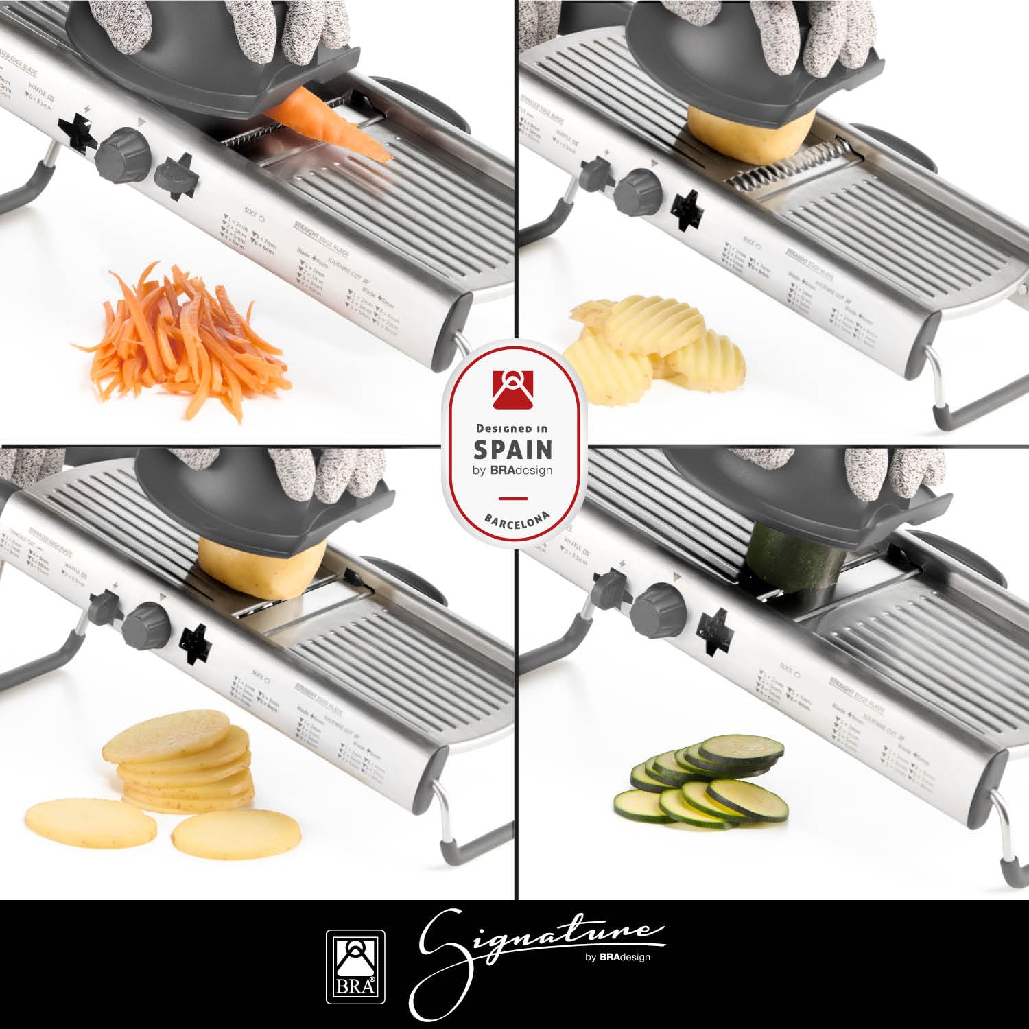 BRA Signature | Mandolina Cortador de Verduras con Guante y Soporte
