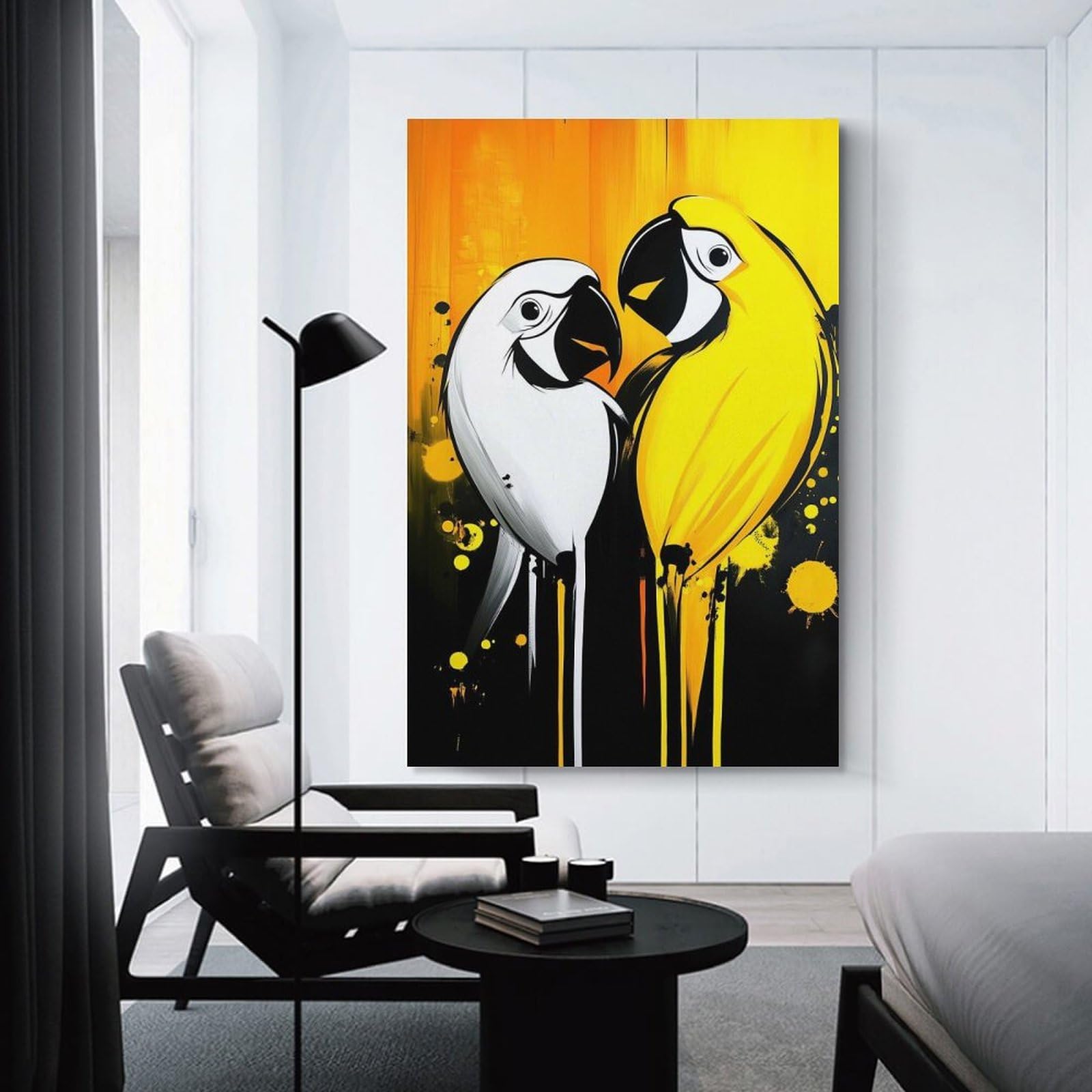 Junmoney Unframe-Style Yellow And White Parrots Wall Art Print 24X36inch(60X90cm), For Hallway, Entryway Or Landing, Wall Decor To Refresh Empty Corners, For Cosy Room Updates