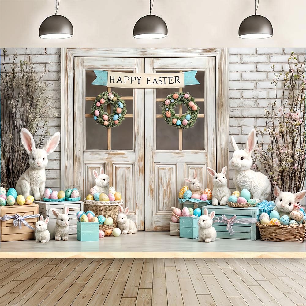 7x5ft Easter Backdrop - Bunny Rabbit Egg Hunt Photography Background For Spring Parties