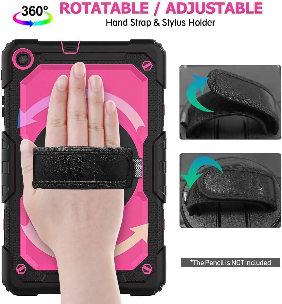 Chеареѕt 🛒 Case for Samsung Galaxy Tab A 10.1 2019 with Stand | SIBEITU SM-T510/T515 Case w/ Screen Protector & 360° Rotatable Handstrap | Heavy Duty Rugged Protective Cover with Shoulder Strap for Kids | Rose