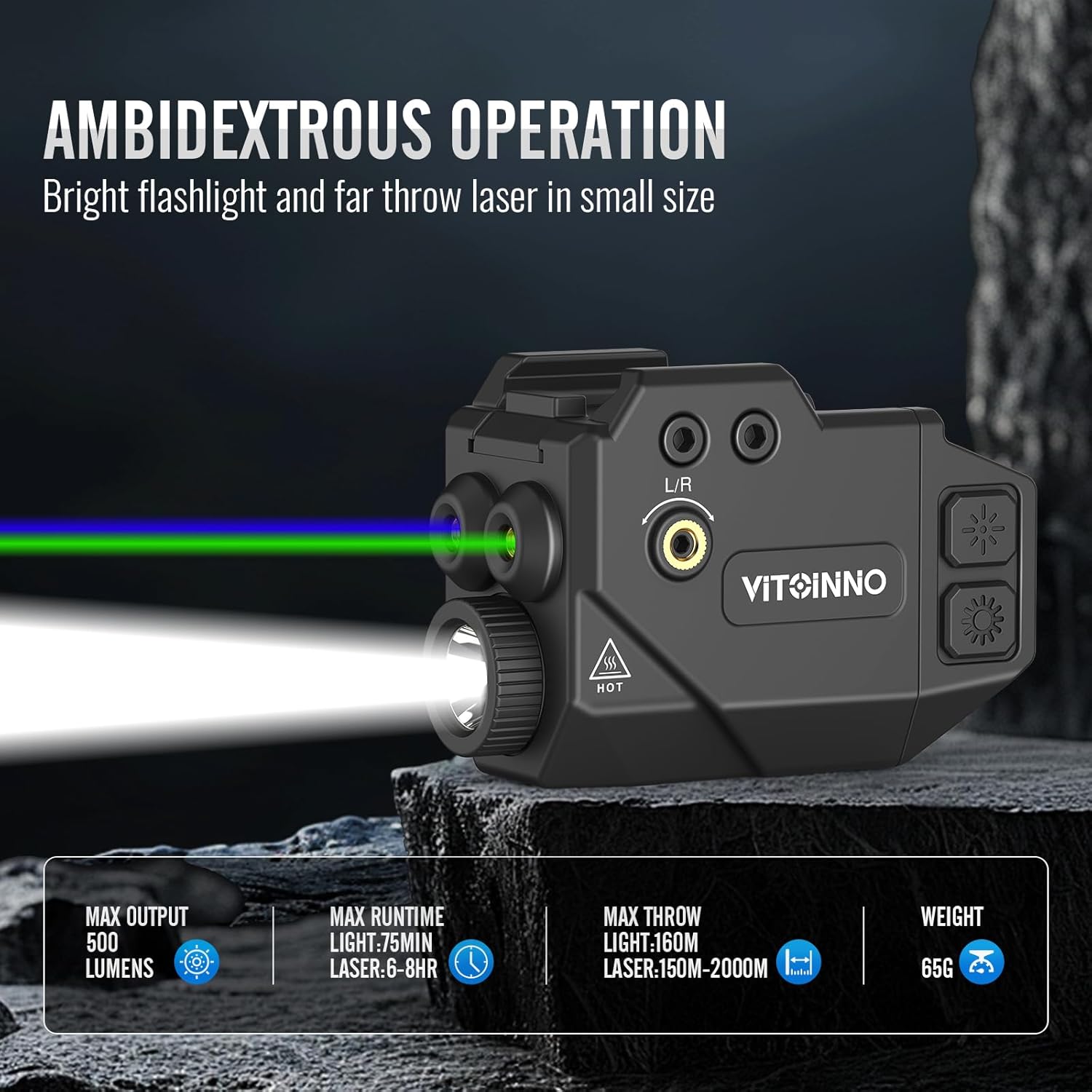 500lm Pistol Light and Blue Green Laser Combo,Slidable Weapon Light and Laser Beam for Guns with Picatinny