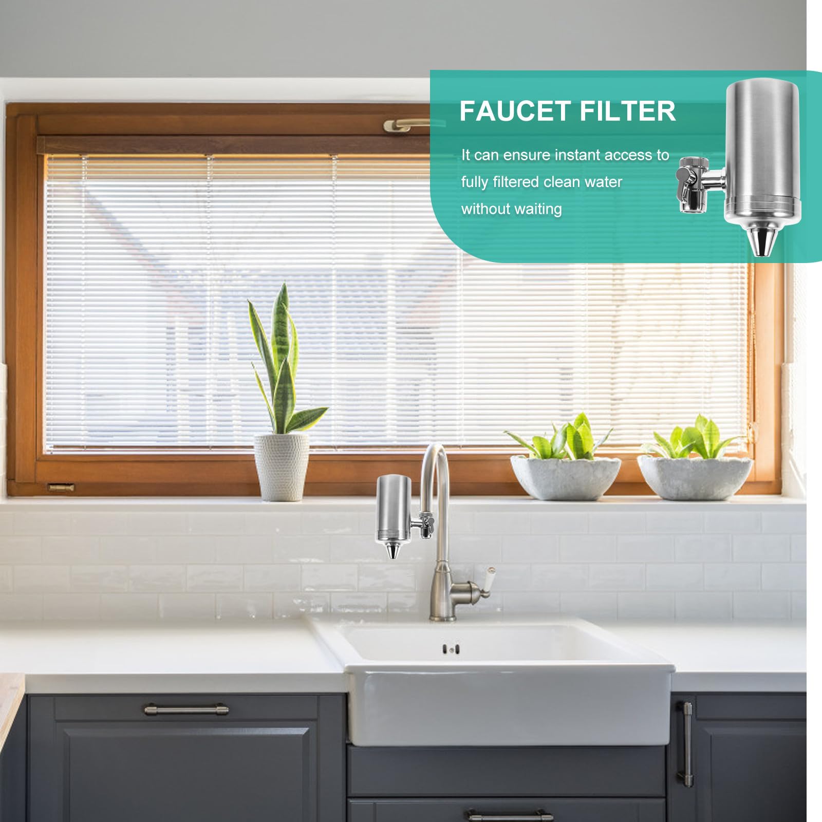 Filtro de Grifo de Agua Purificador de Cocina Acero Inoxidable